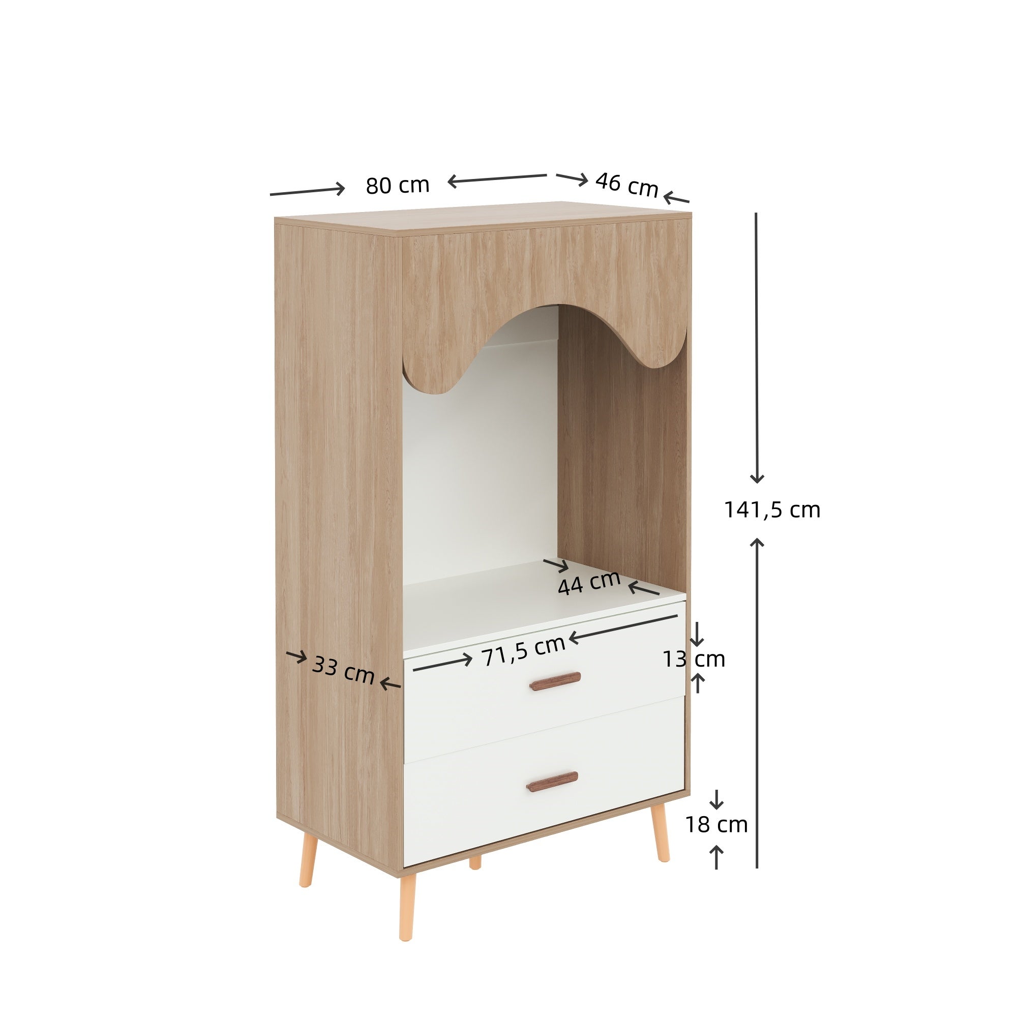 Ensemble armoire à portes coulissantes + armoire ouverte - Bois massif + MDF - pour chambre d'enfant - Blanc et naturel - 6