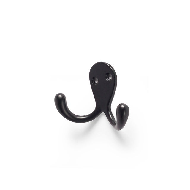 REI | Support mural modèle C1040 | 2 crochets | Zamak noir mat | 76 x 54 x 26 mm | Supporte jusqu'à 10 kg