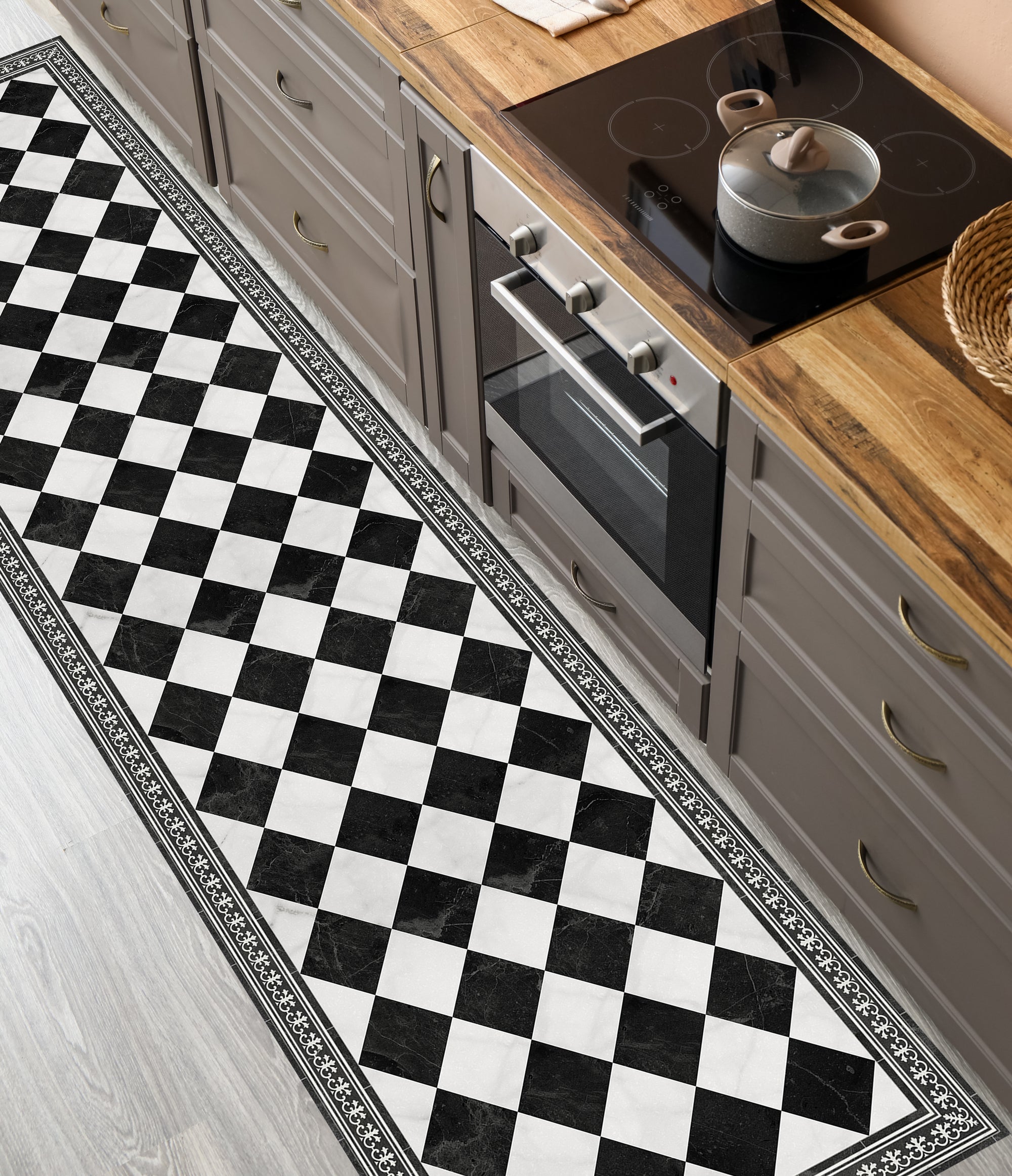 Alfombra de vinilo Damero Gloria 80x300 cm -PVC antideslizante, vinilica para cocina o salón, estilo hidraúlico - 2