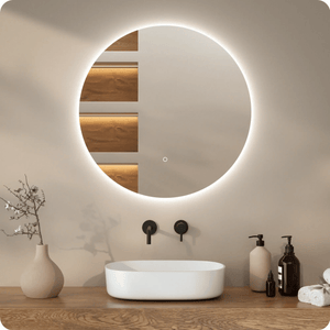 S'AFIELINA Specchio da bagno con illuminazione rotondo, 70cm di diametro, specchio LED con interruttore touch, dimmerabile, specchio da bagno rotondo luce fredda 6500K, IP44, a risparmio energetico