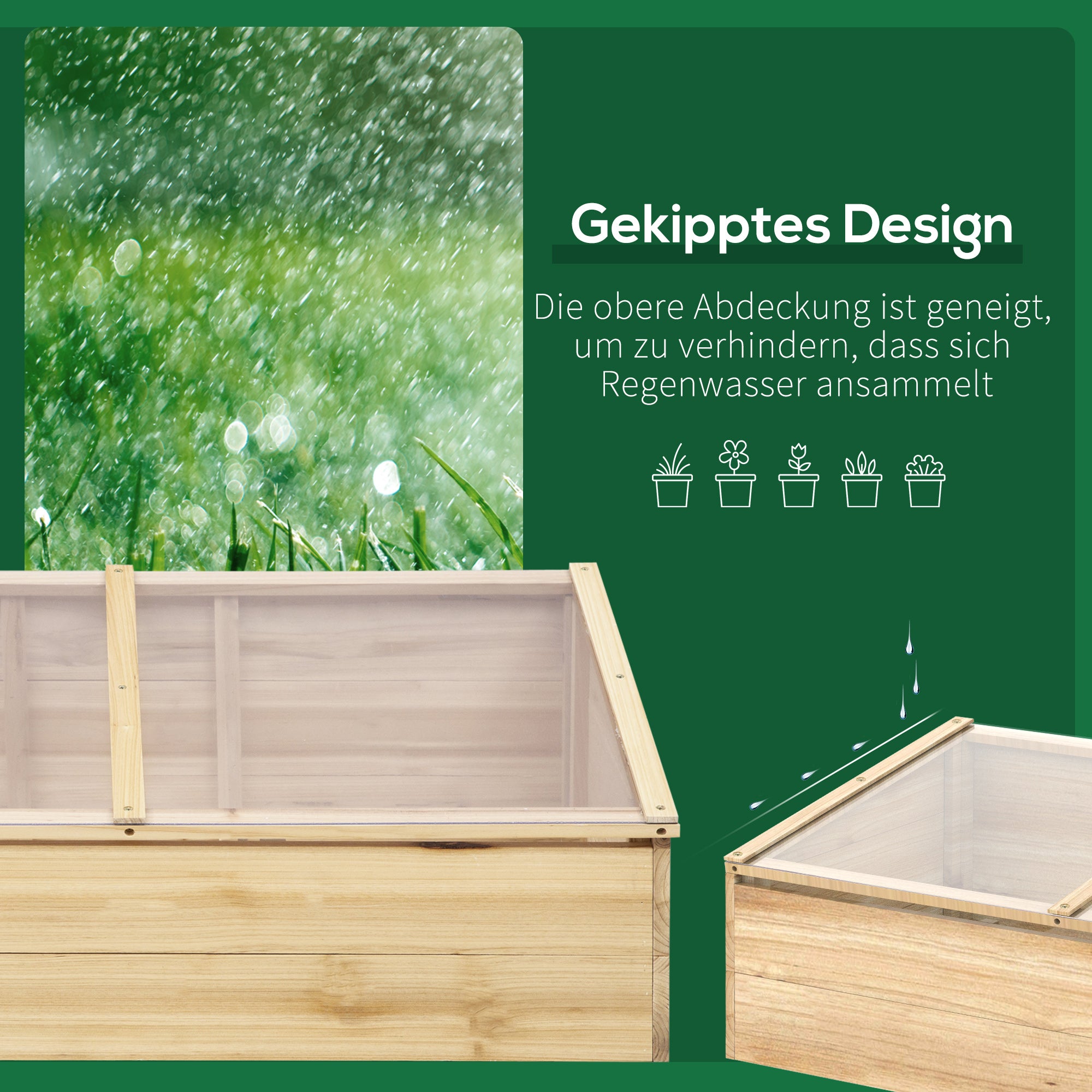 Serre en bois avec châssis froid,jardinière et bac à plantes pour jardin et balcon,100x50x35cm,sapin naturel,panneaux de particules. - 7