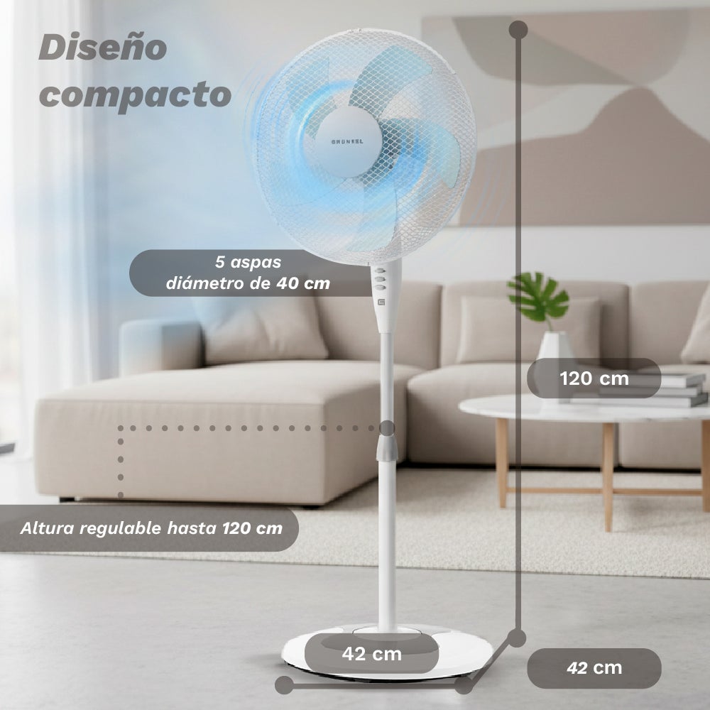 Ventilador de Pie FAN-165R - Base redonda - 50W - Blanco - 3