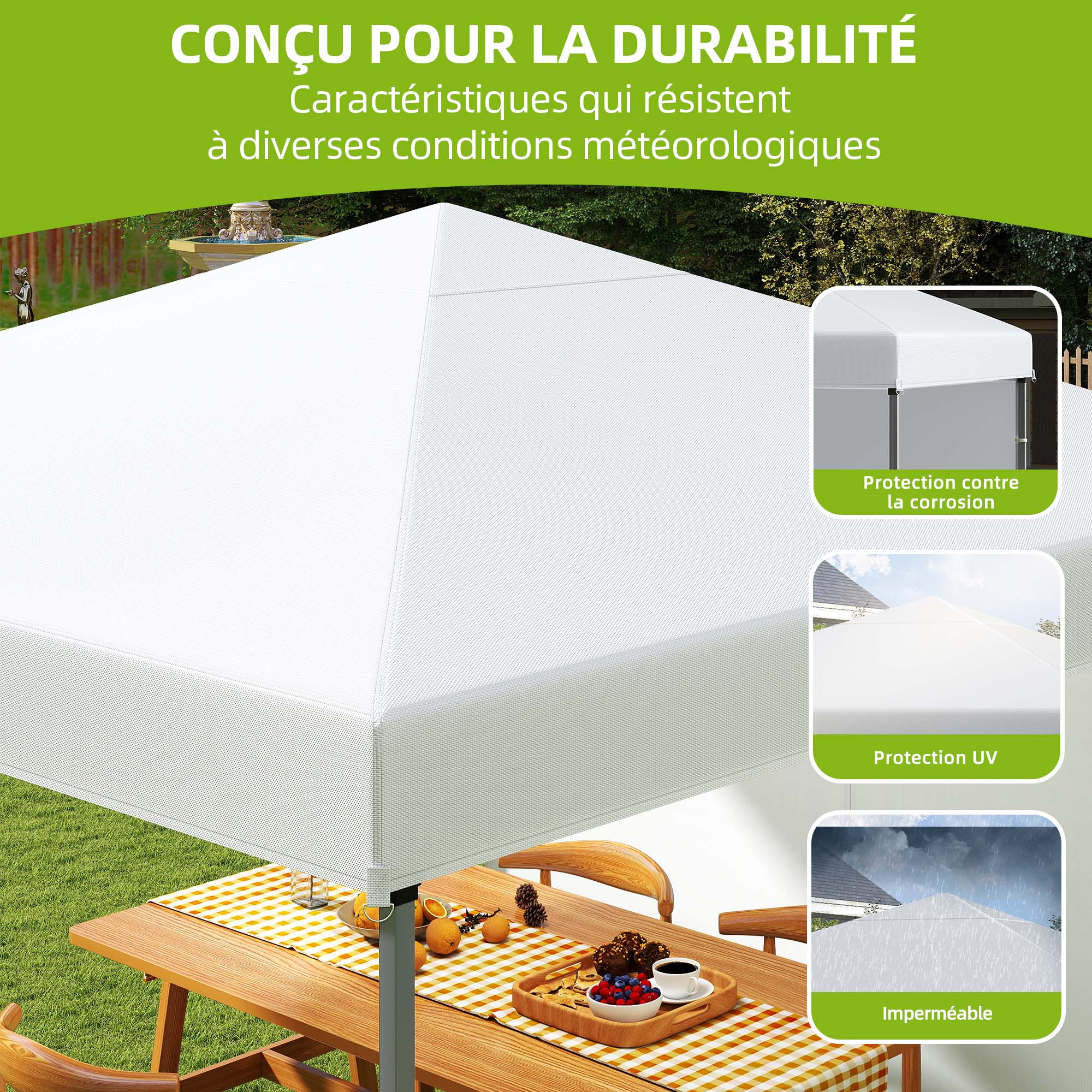 Tonnelle pliante avec dispositif de protection, réglable en hauteur, 3 x 3 m, blanche - 3