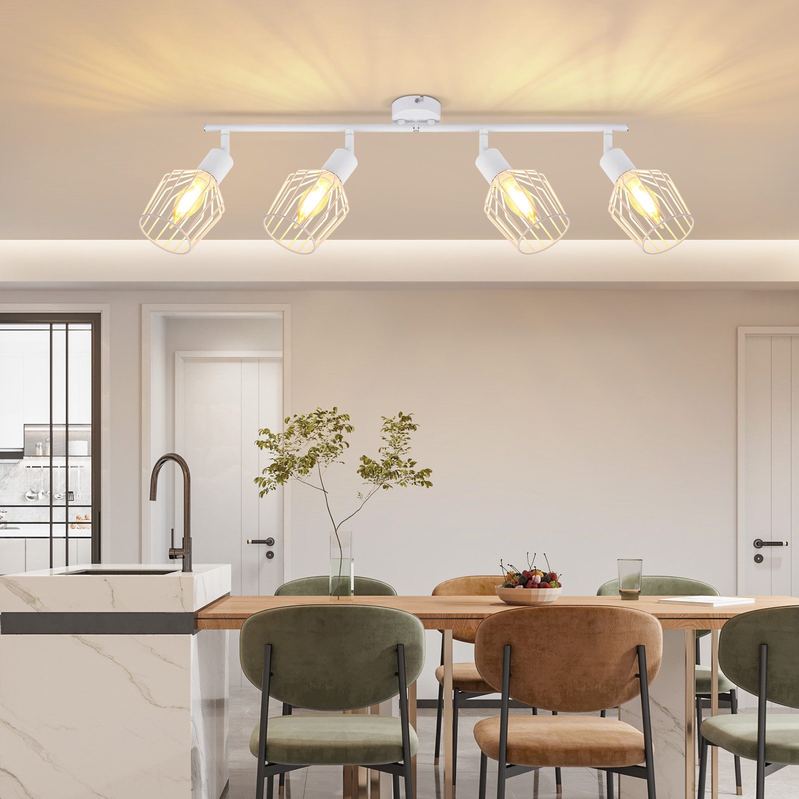 NETTLIFE Foco de Techo，4 luces E14 - Metal, Lámpara de Pasillo Industrial Giratoria 350°, Aplique de Pared para Pasillo y Sala de Estar, Blanco - 8