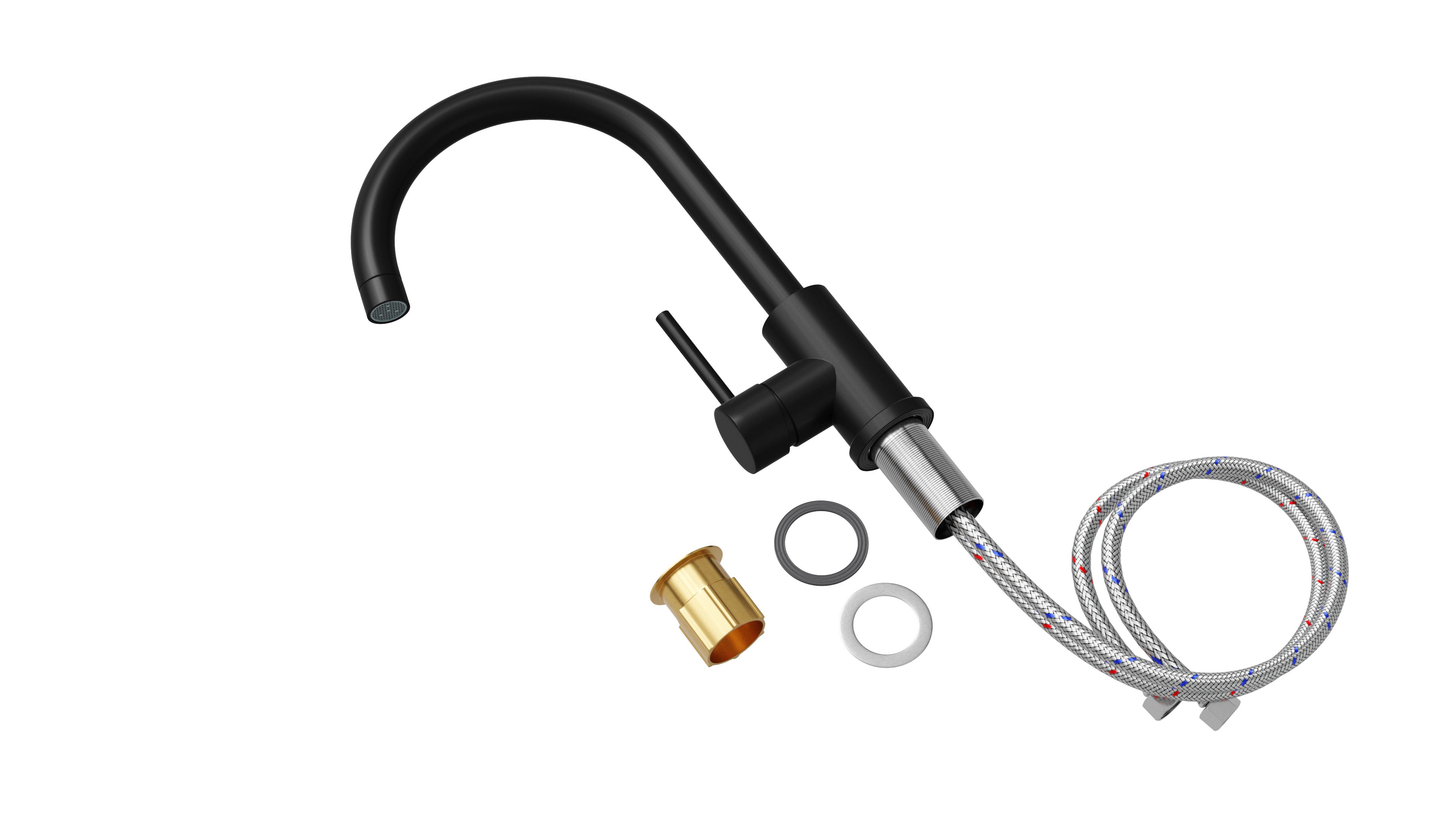 PRIMAGRAN Robinet de cuisine 5010 noir, mitigeur haute pression, robinet d'évier rotation 360° - 6