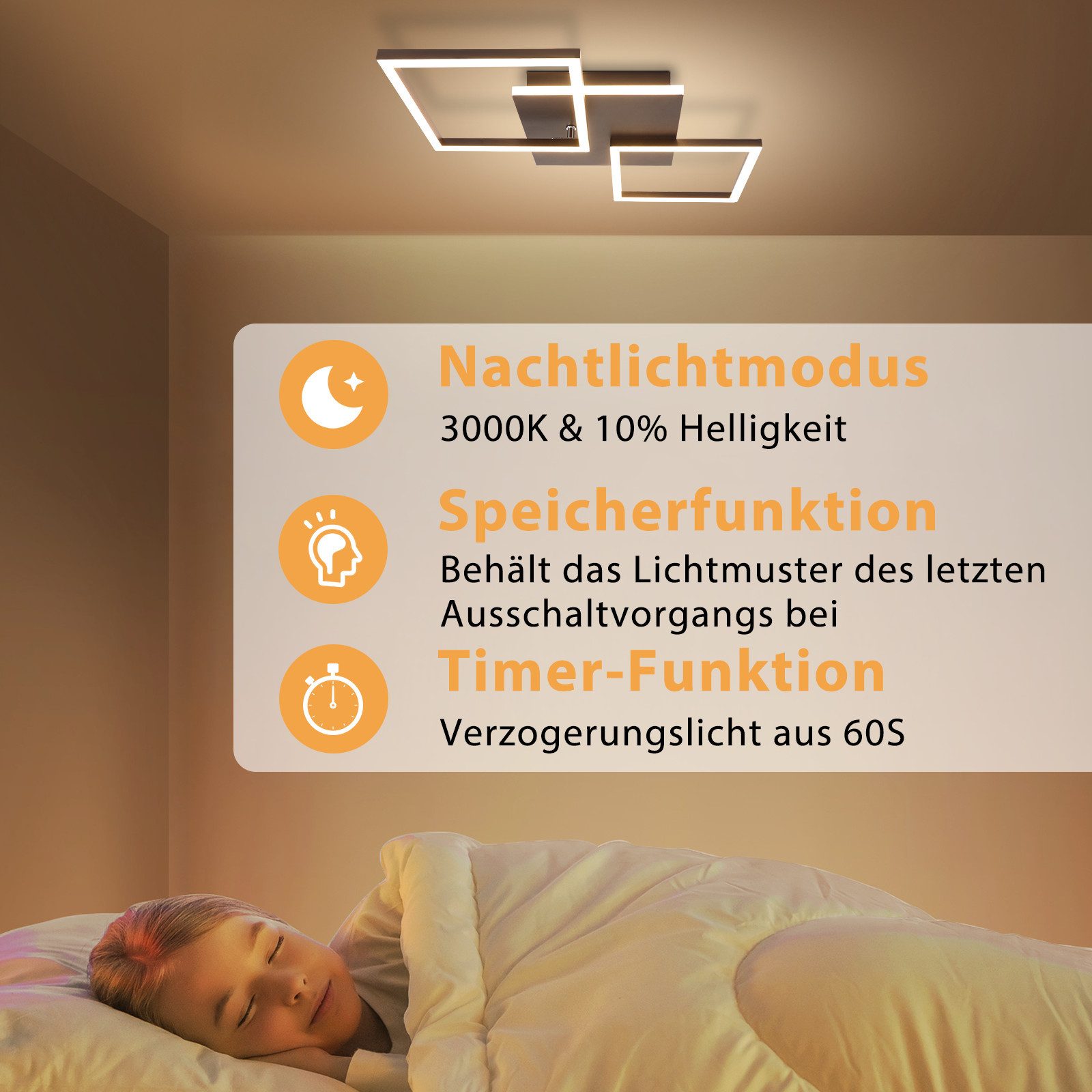 NETTLIFE Lampa sufitowa LED do salonu, czarna, ściemnialna, kwadratowa, nowoczesna, 36 W, z pilotem - 6