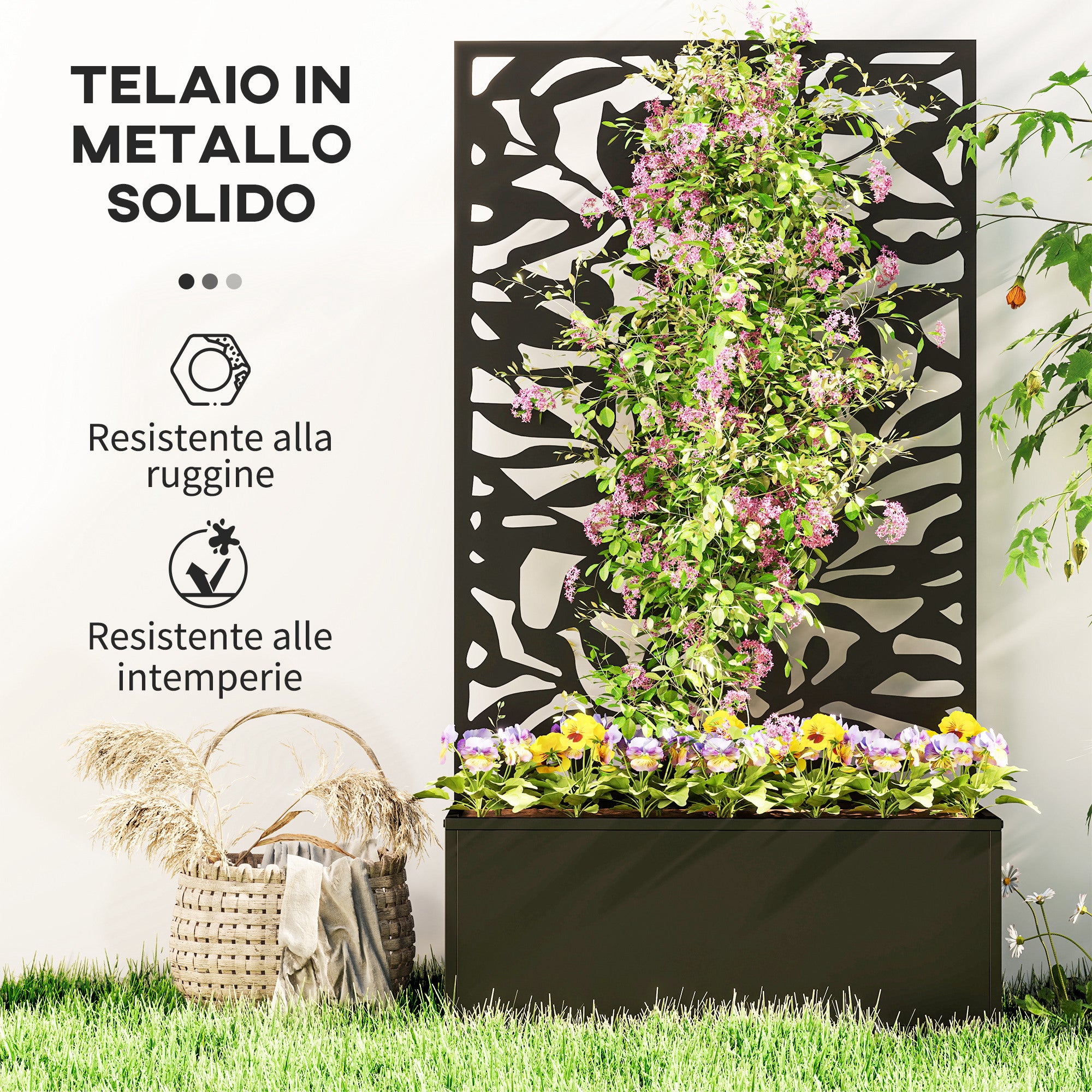 Outsunny Fioriera con Spalliera per Rampicanti in Acciaio, Montaggio a Parete o a Terra, 61x23x113 cm, Nero - 6