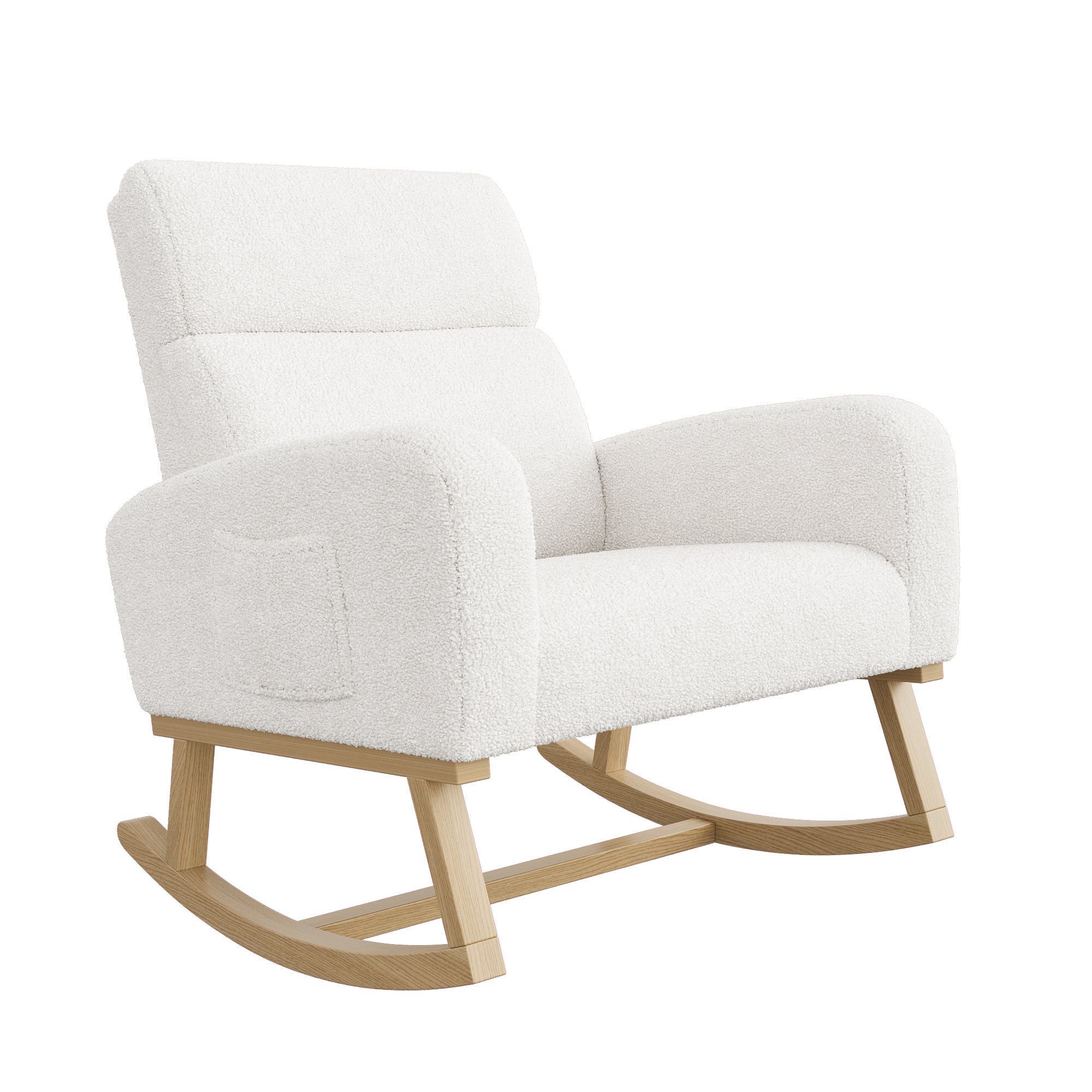 Fauteuil a Bascule, Chaise a Bascule Allaitement avec Poches Latérales et Base en Bois, Fauteuil Rocking Chair interieur extérieur pour Chambre, Blanc - 8