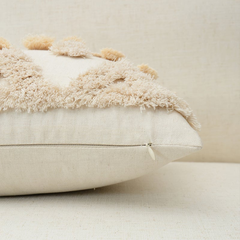 Taie d'oreiller décorative tuftée, housse de coussin de salon, de chambre à coucher, taie d'oreiller taille blanc cassé, 30*50cm (sans noyau) - 7