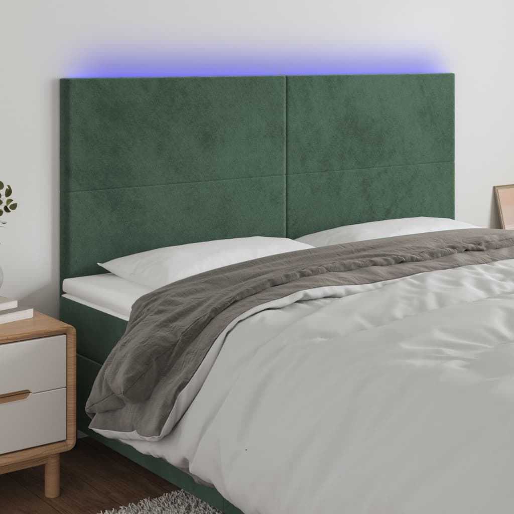 Cabecero con luces led，cabecero de cama，panel de cabecera terciopelo verde oscuro 200x5x118/128 cm cfw10357