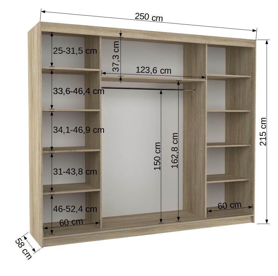 Grande armoire de chambre 3 portes coulissantes marron Badoz 250cm - 5