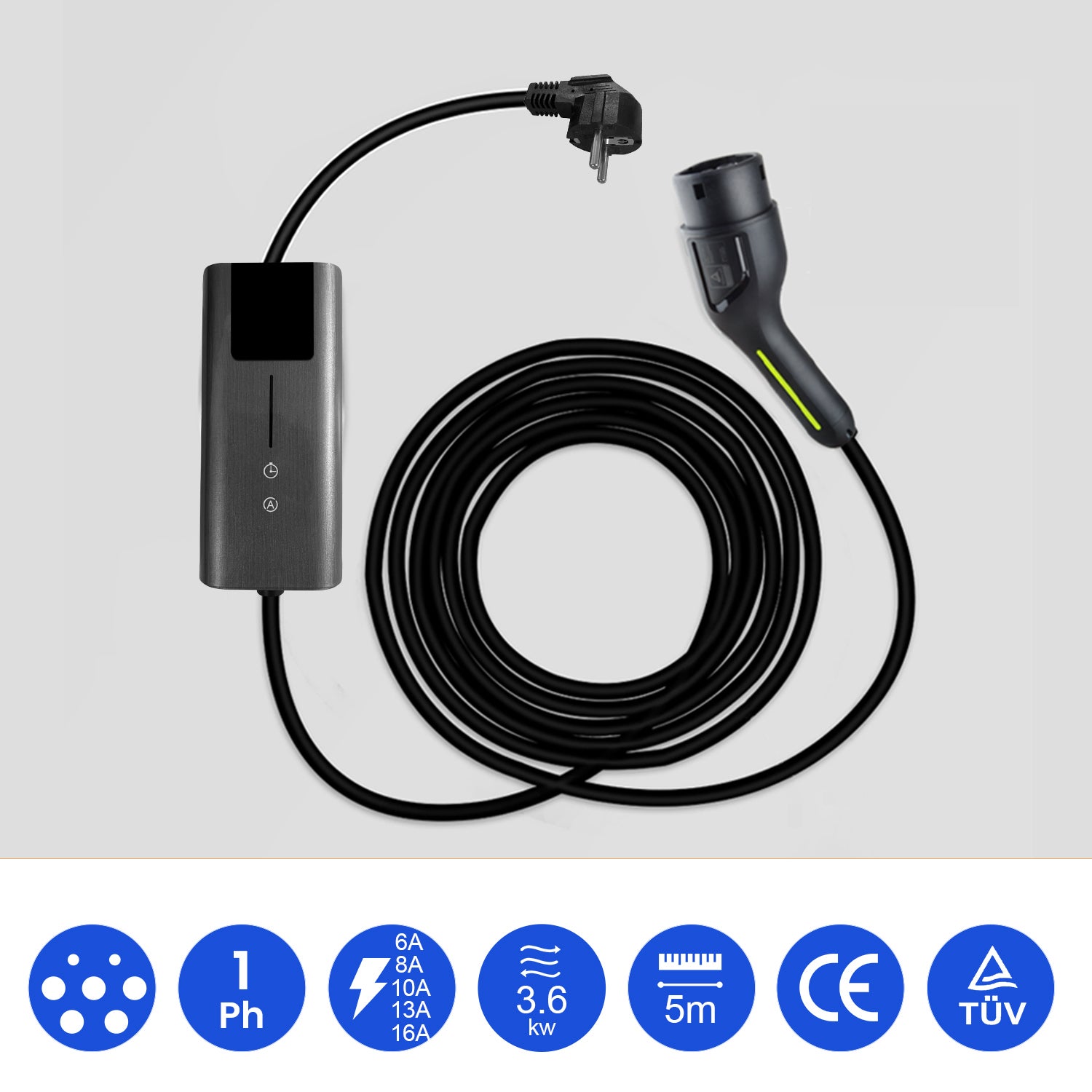 JUNSUN Carregador EV Tipo 2 Portátil 3.5kW | Corrente Ajustável 6-16A | Tomada Casa 2 Polos | IP67/CE - 8