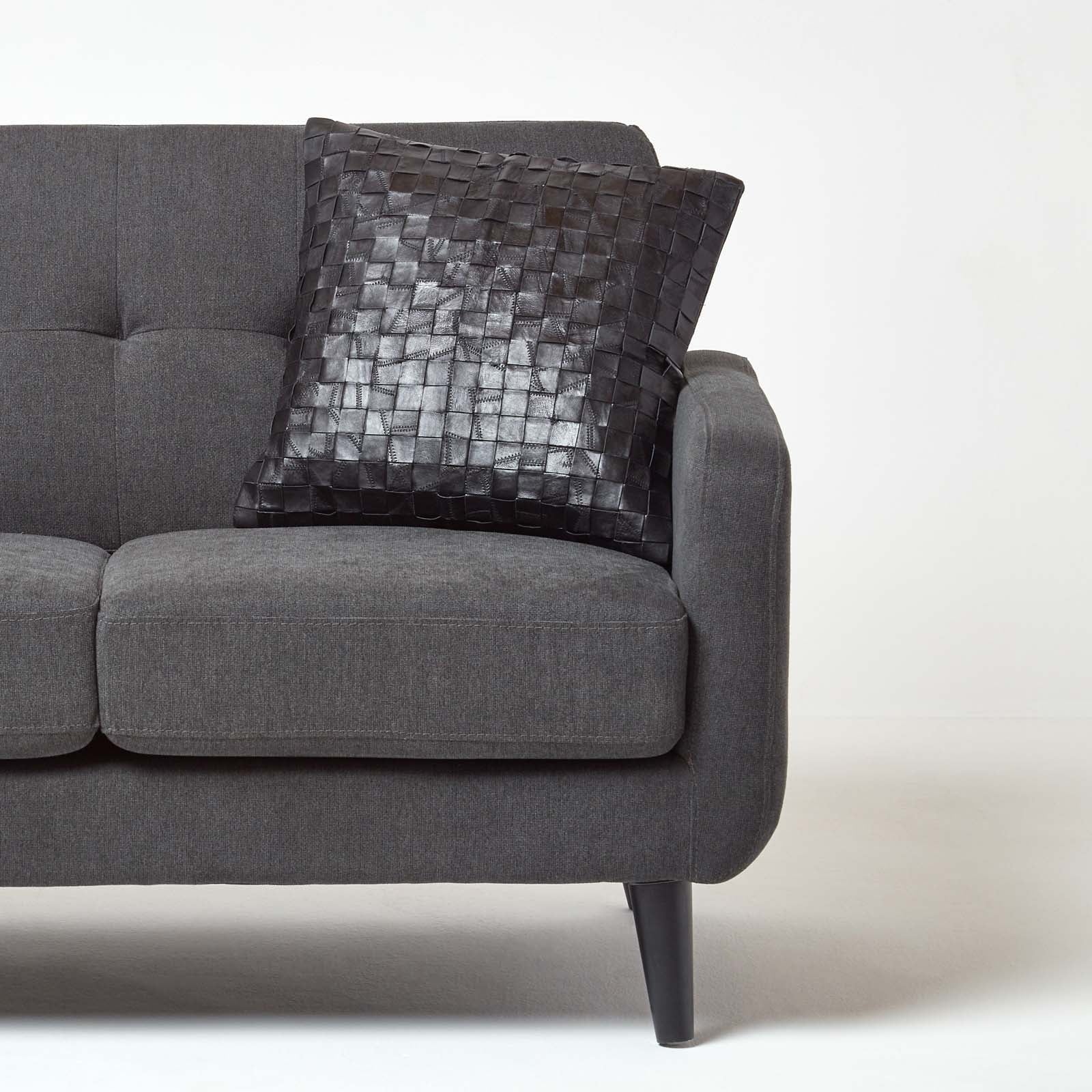 Homescapes Housse de coussin en cuir tressé recyclé noir 45 x 45 cm - 4