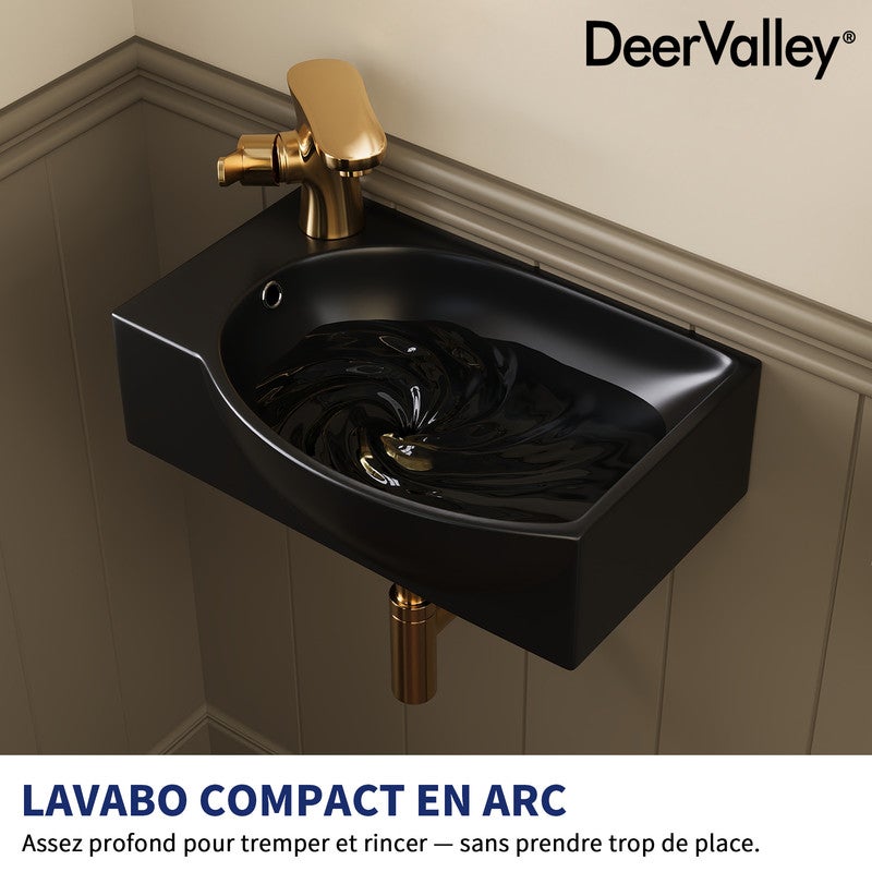 Vasque Lave Main DeerValley 400×280 mm, vasque rectangulaire en céramique noire mate, cuve à droite avec trou de robinet à gauche - 3
