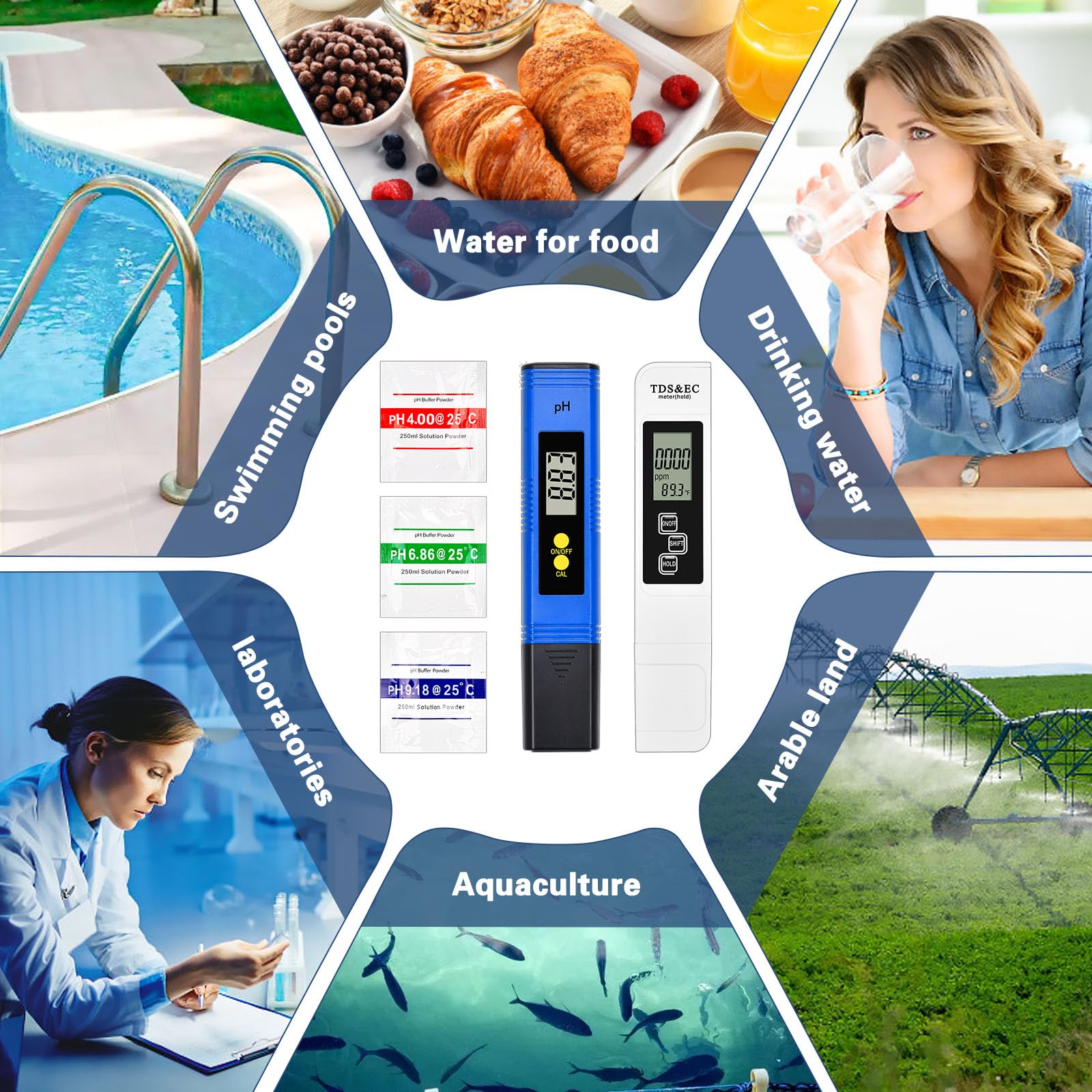 Testeur PH Piscine PH TDS&EC Mètre Température 4 en 1, Testeur pH Mètre Électronique, Testeur de qualité de l'eau pour Test Eau Piscines Piscine - 7