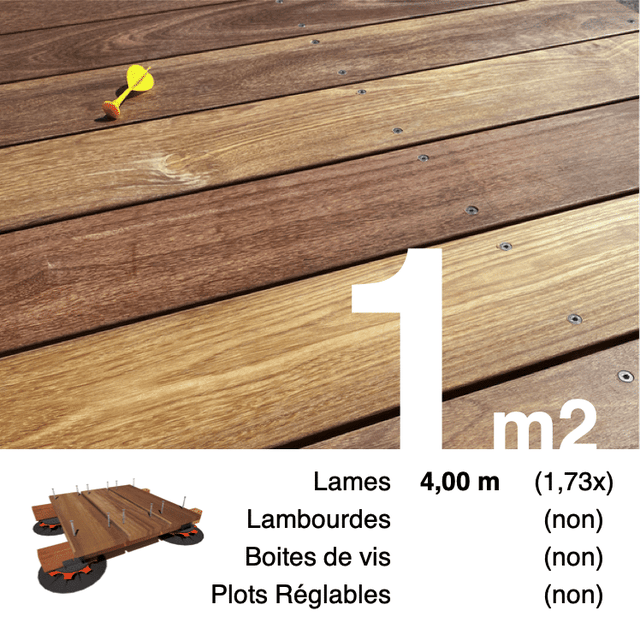 Planches de terrasse bois exotique CUMARU pour 1 m² • Longueur 4 m
