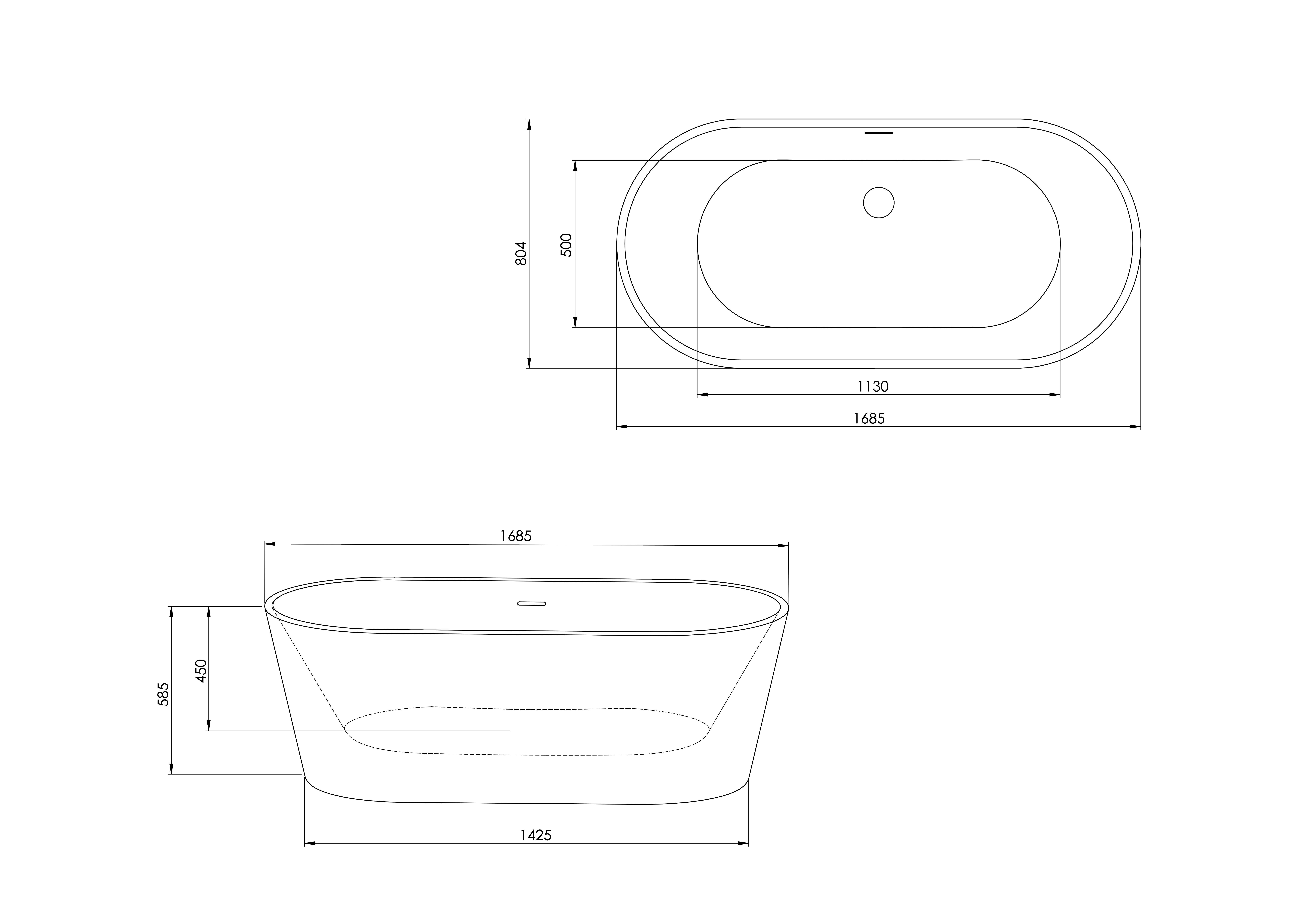 METROPOLE - Bañera exenta HUDSON blanco - 170x80cm - 8