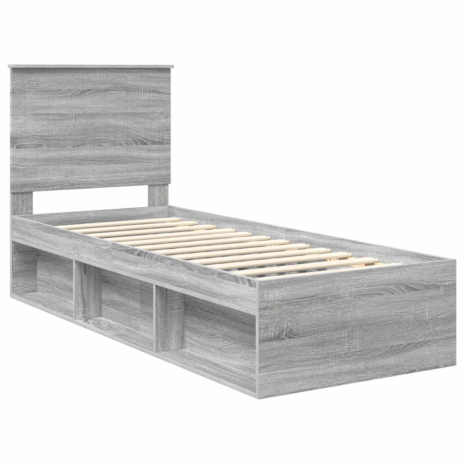 Cadre de lit gris 75 x 190 cm en bois de pin massif - 4