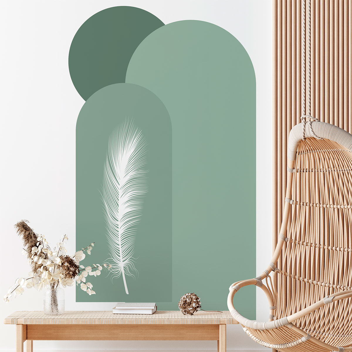 Papel pintado prepegado - arcos y plumas de la selva - adhesivo de pared - revestimiento sticker mural decorativo - l-h150xl90cm