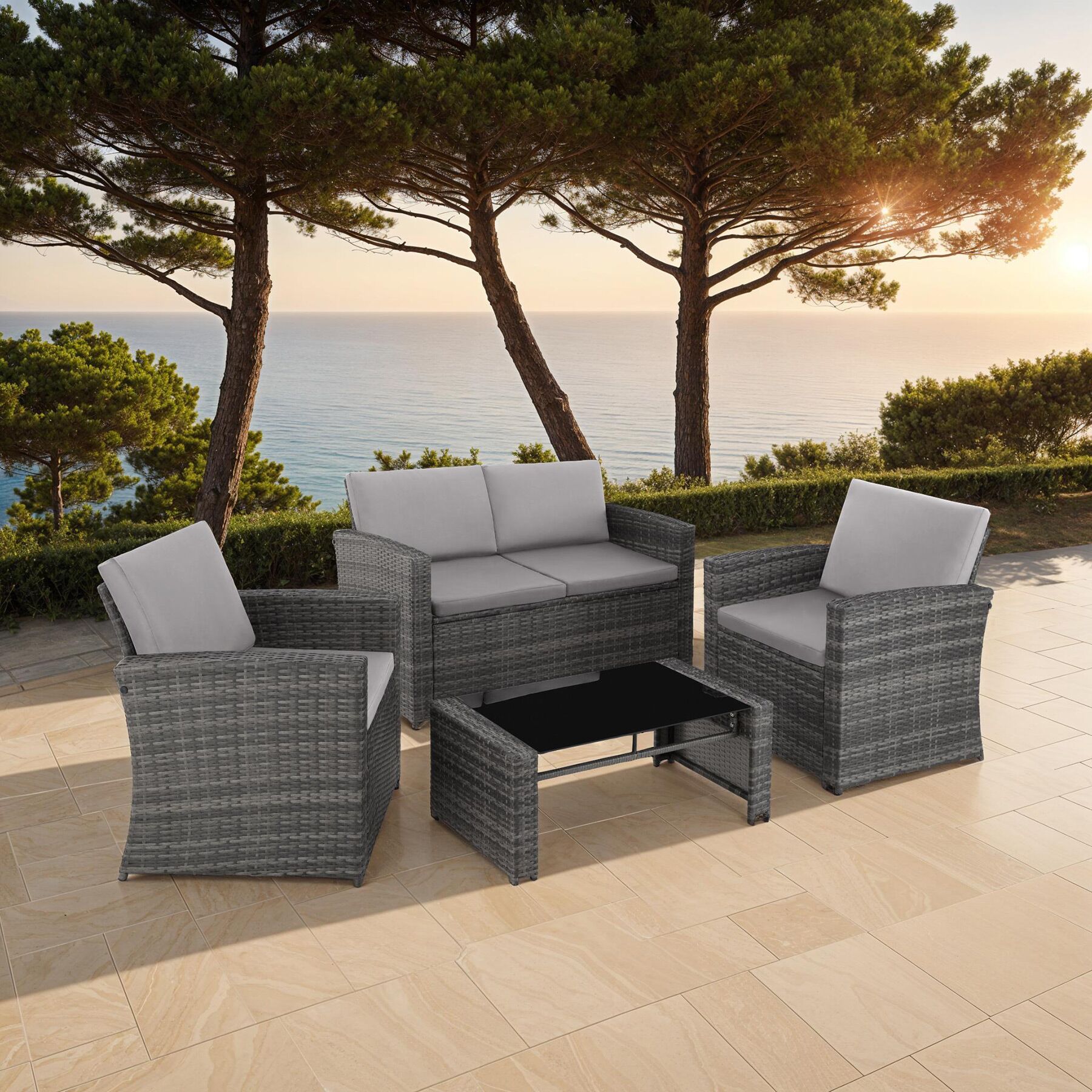 TECTAKE Conjunto de rattan Para 4 pessoas - 2