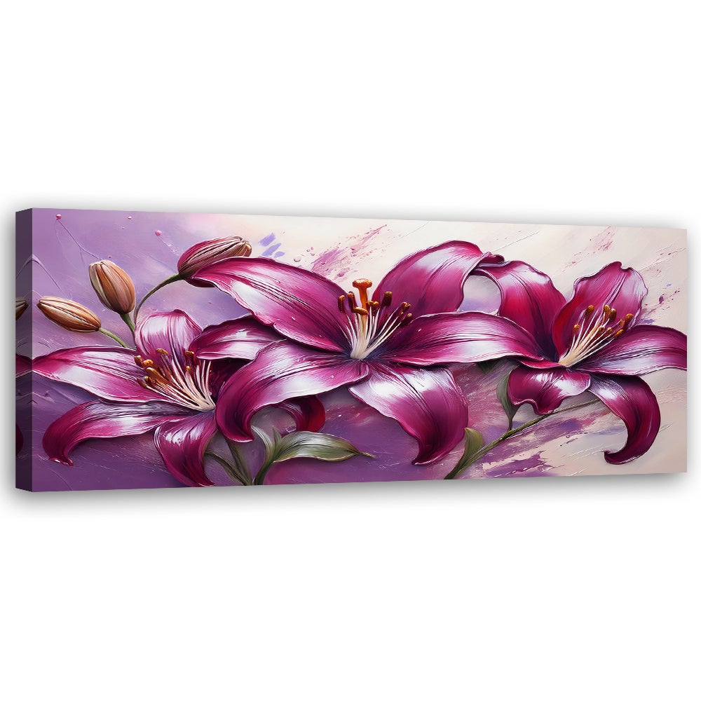 Obraz na płótnie, Lilia Kwiaty Purpurowe Malowane 150x50