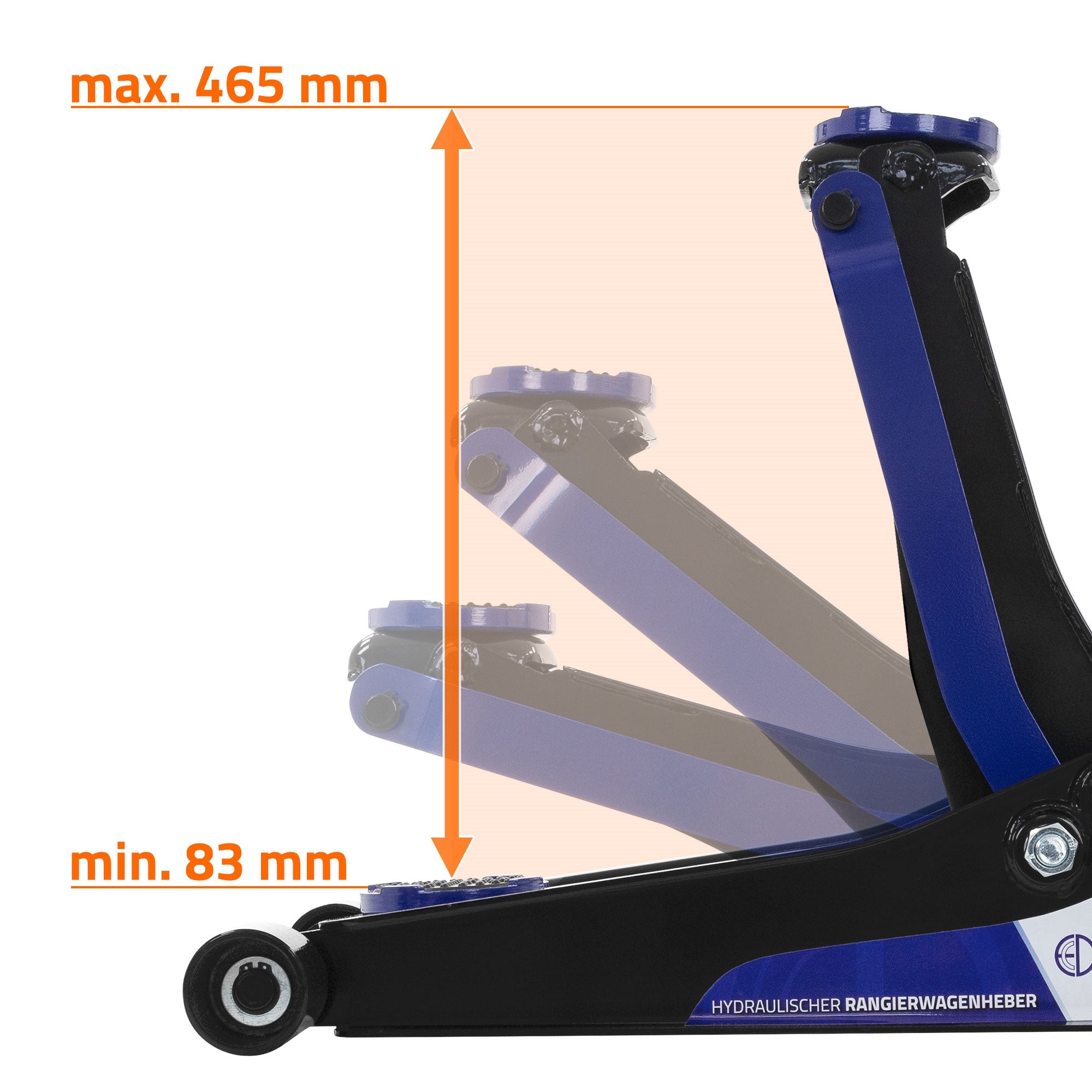 ECD Germany Macaco hidráulico para automóveis 3T com altura de elevação de 83-465 mm com 2 almofadas de borracha e alavanca longa com roletes de 360° - 4