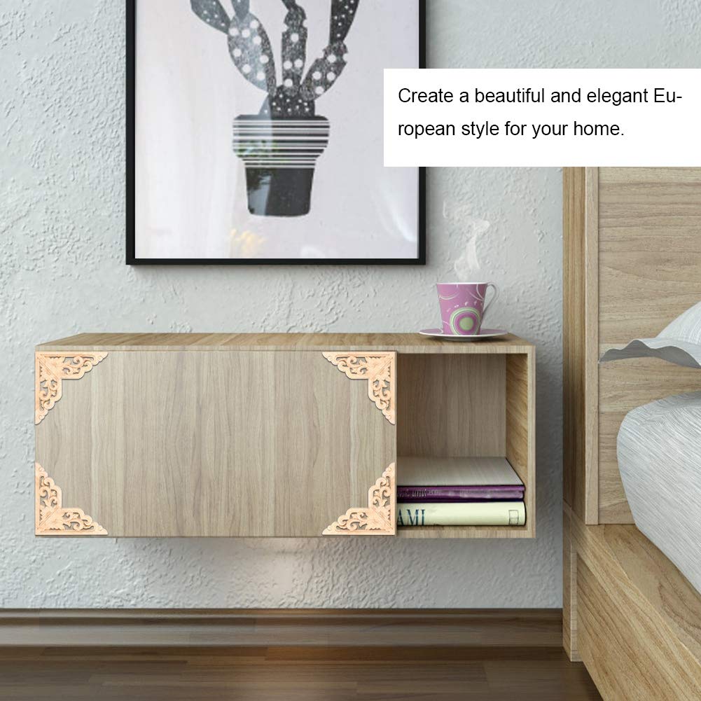 1 pezzo di rosette quadrate rettangolari, applique in legno intagliato non verniciato, forniture per intaglio di mobili, fiori angolari, decalcomanie MT6-2 - Italia