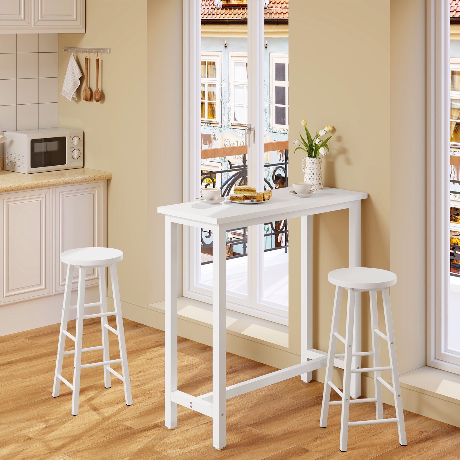 Table de Bar industriel WOLTU, avec Cadre en Métal, Table de bistrot, Table à Manger Plateau en aggloméré 100x40x100cm, Blanc - 2