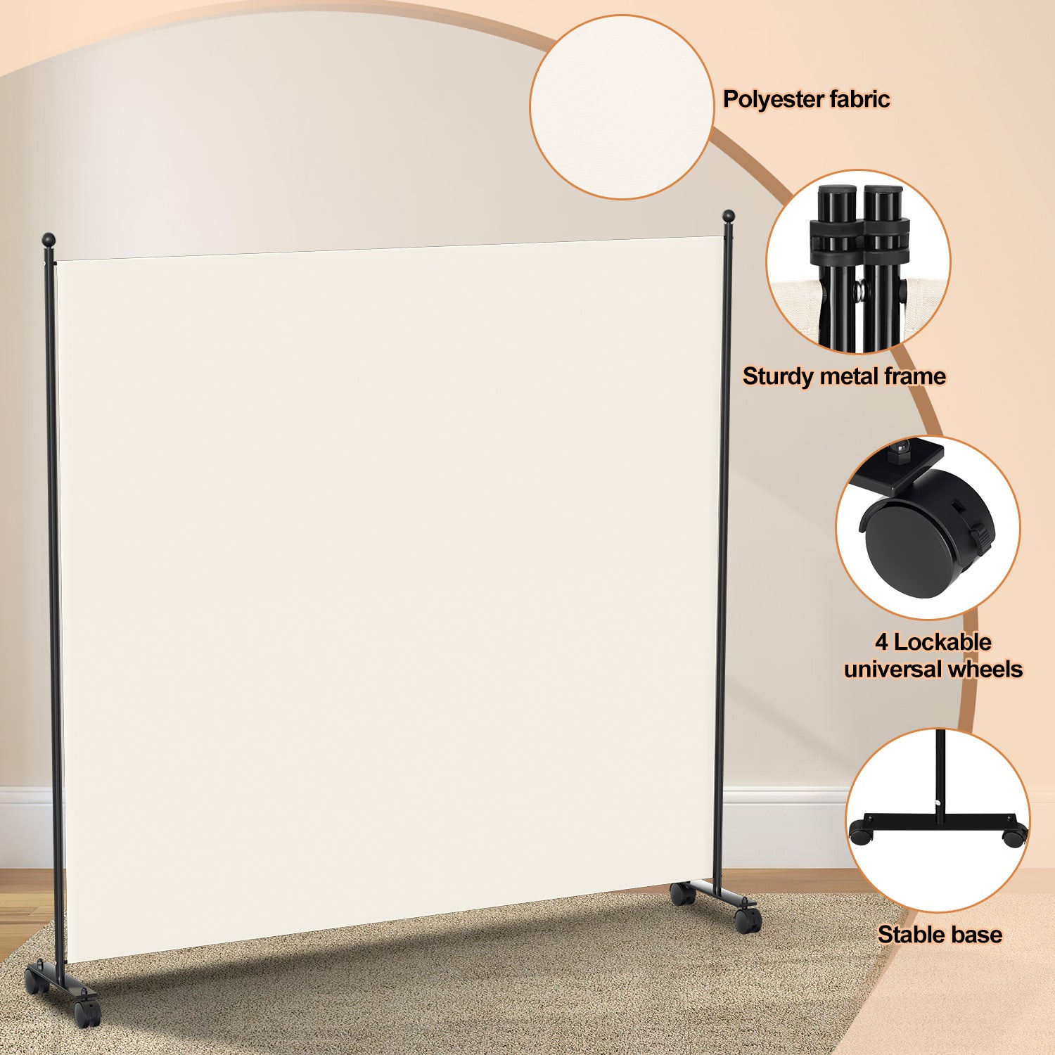 Paravent avec roulettes séparateur de pièce Cloison Paravent écran de confidentialité Écran pour Jardin Beige 187x181 cm - 4