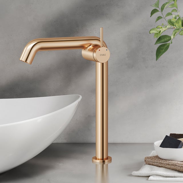 Robinet Lavabo QUINTO Or Rose - Mitigeur Pont 3 Sections Cuivre Pour Salle De Bain