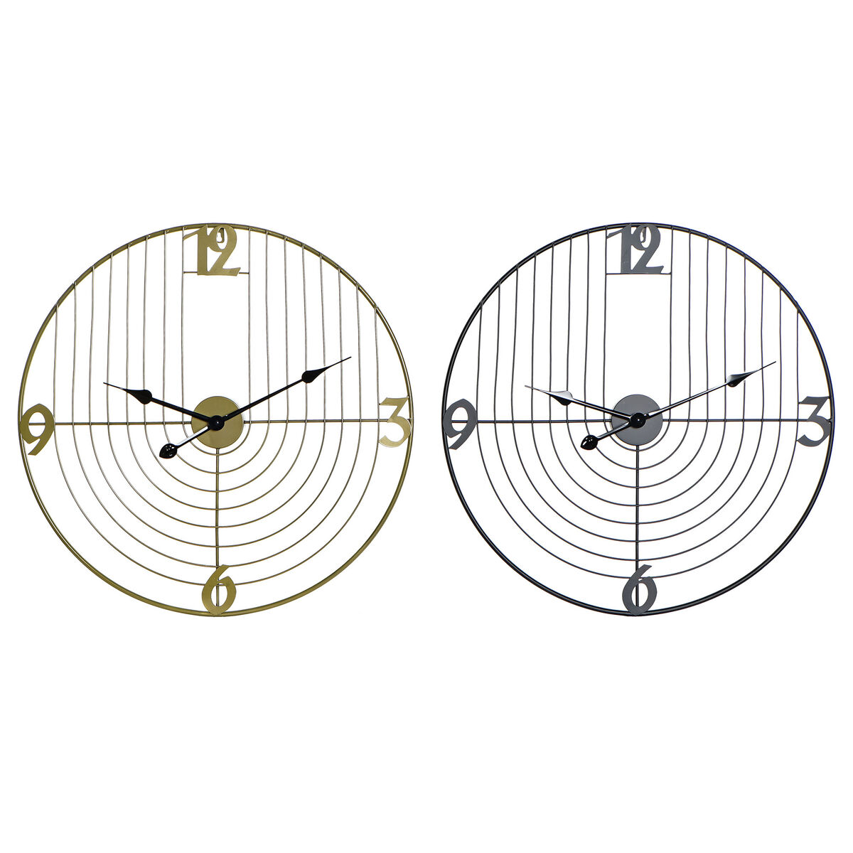 Reloj de pared dkd home decor negro dorado metal 60 x 3 x 60 cm moderno (2 unidades)