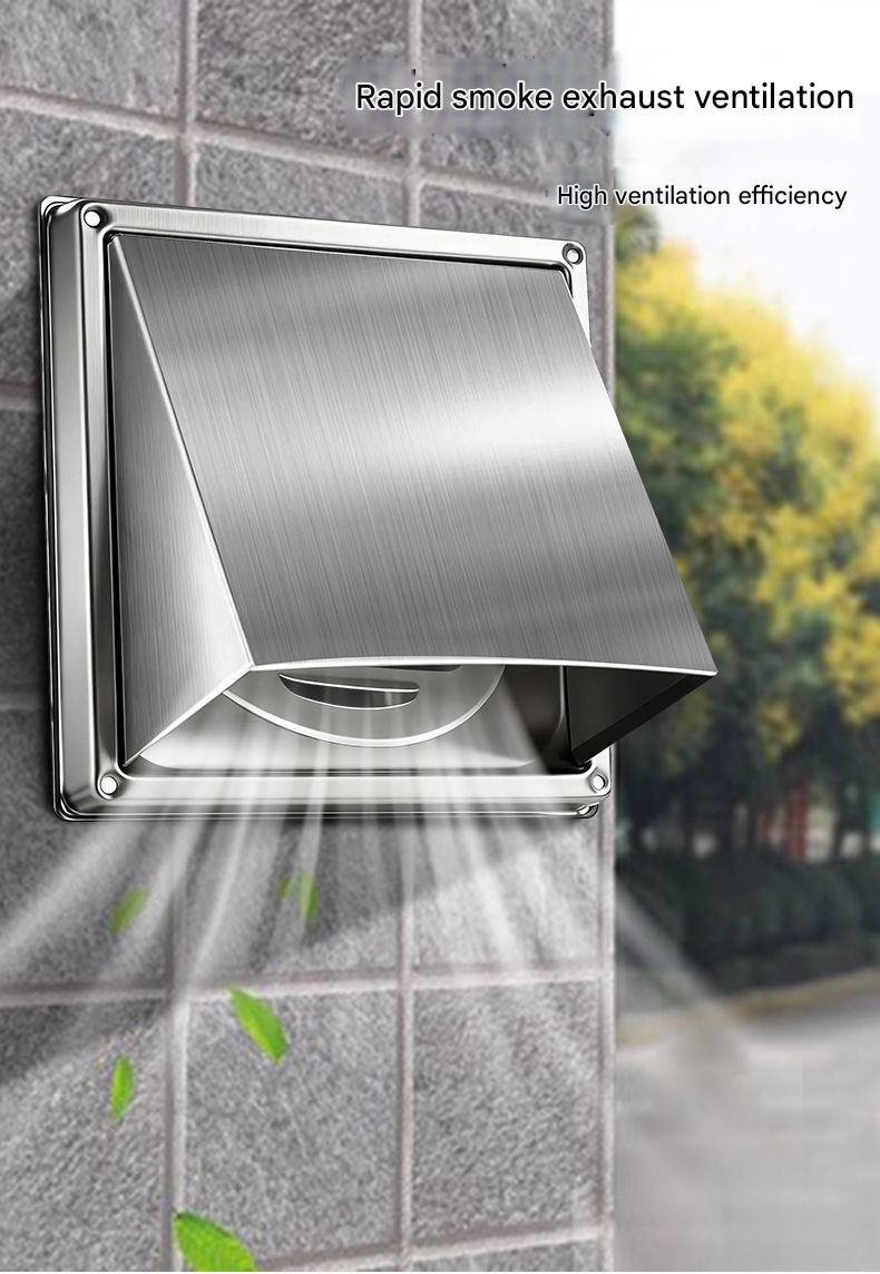 Grelha de ventilação quadrada em aço inoxidável 304, tampa à prova de chuva para parede externa, grelha de ventilação (120 mm de diâmetro) - 3