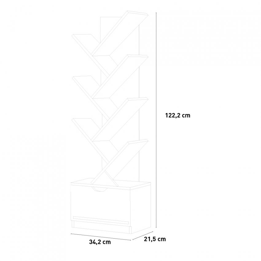 Libreria design moderno 8 scaffali cassetto soggiorno ufficio Treebook 120 - Legno Naturale - 8