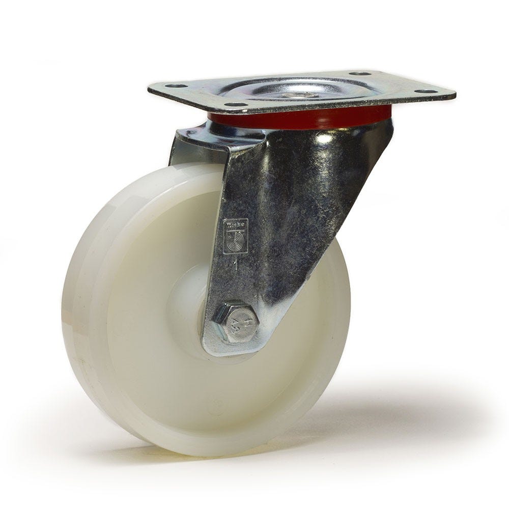 Lot roulettes pivotantes et fixe polypropylène blanc diamètre 200mm charge 840kg Lot roulettes pivotantes et fixe polypropylène blanc diamètre 200mm charge 840kg