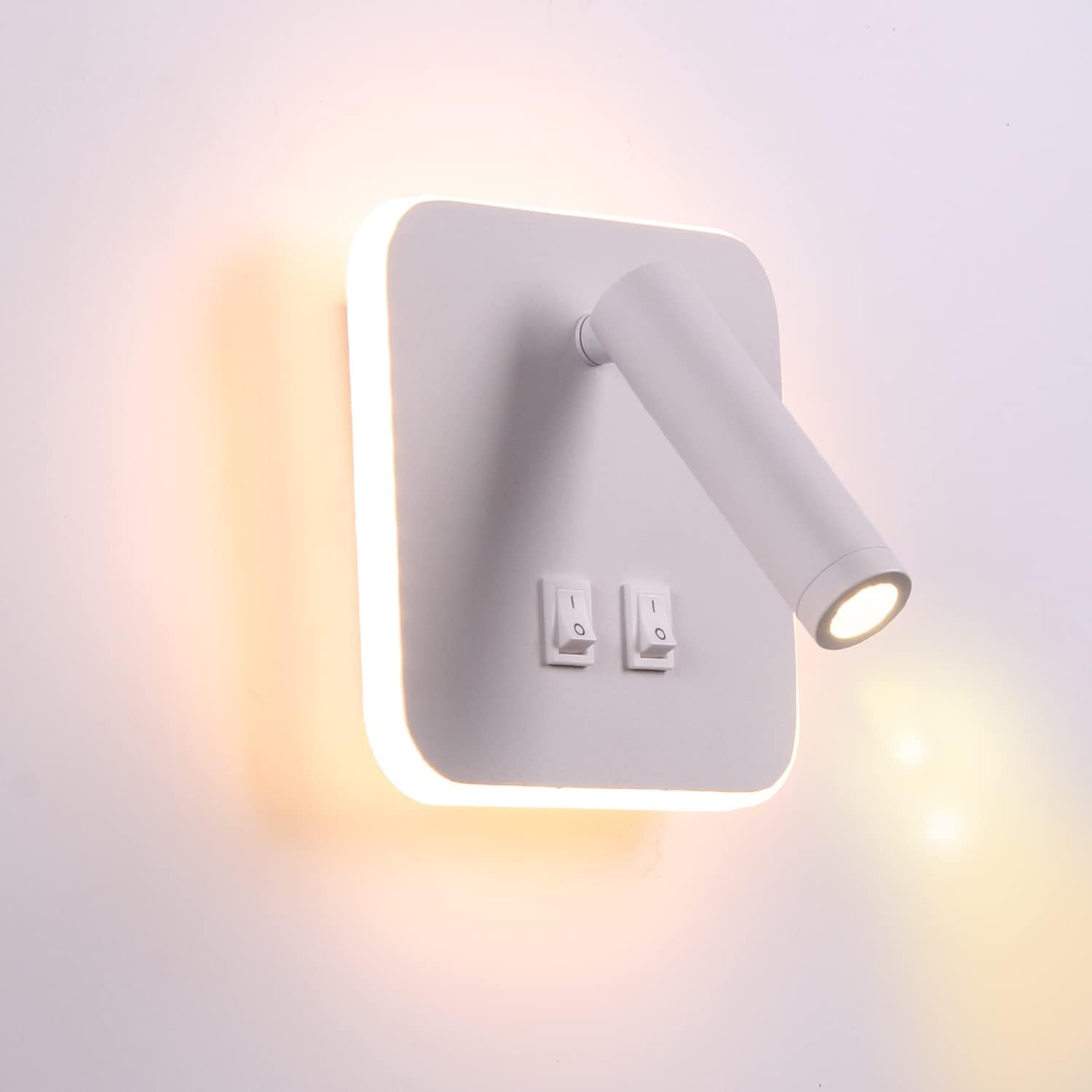 13W LED Kinkiet, Lampka Nocna z Włącznikiem, Port Ładowania USB, Ciepłe Światło - Biały Kwadrat