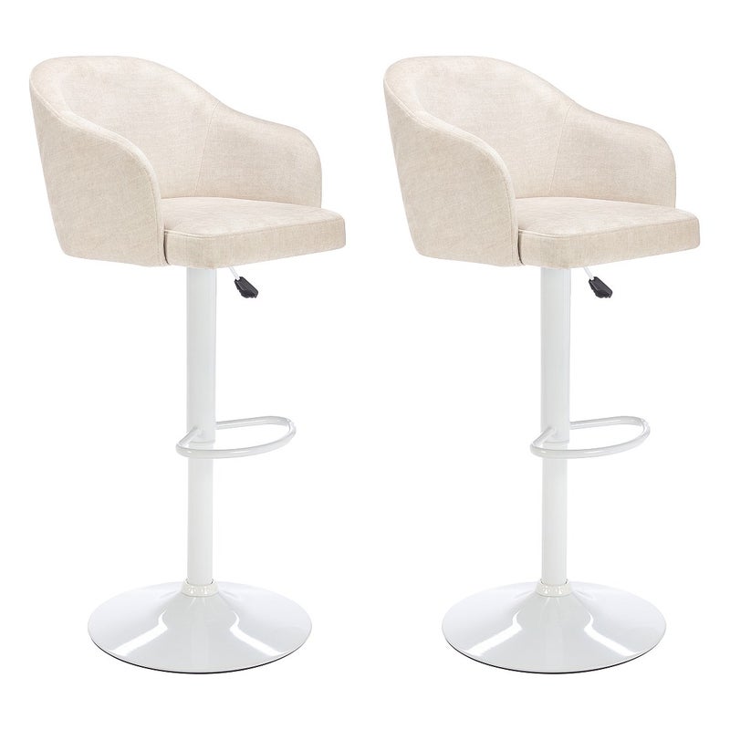 Zestaw 2 stołków barowych z tkaniny i metalu - Regulowana wysokość - Kremowy i biały - CARSTEN