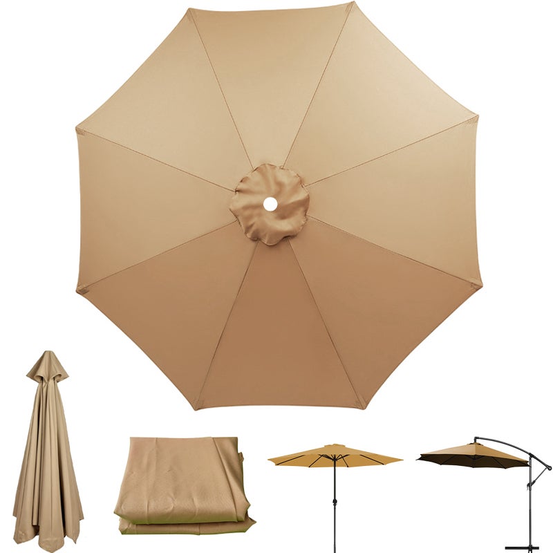Płótno zamienne do parasola tarasowego, ochrona UV, wodoodporne, płótno do parasola z 8 żebrami, khaki (tylko płótno do parasola, 3 m)