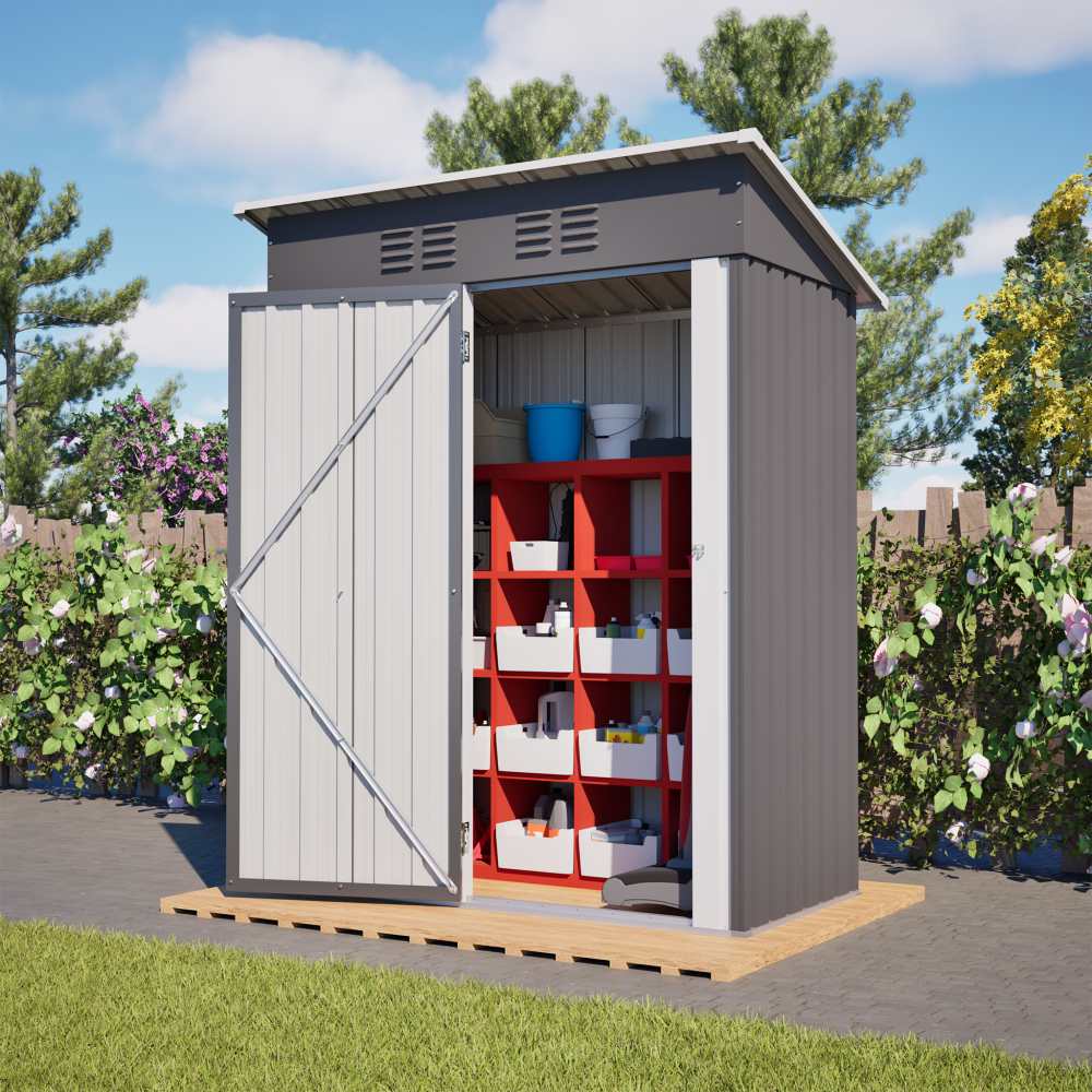 Abri de jardin toit plat 152x84x182 cm, avec porte verrouillable, sans fenêtres, 1,27 m² de stockage, gris foncé. - 9