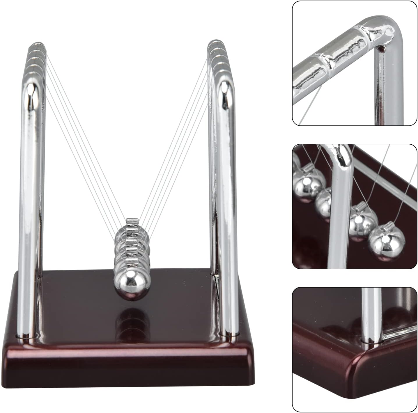 Péndulo De Newton Cuna De Equilibrio – Bolas Metálicas Con Base De Madera – Juguete Educativo Y Decoración De Escritorio