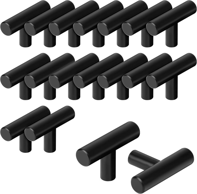 Uchwyty meblowe, klamki do drzwi i uchwyty do szuflad ze stali nierdzewnej (ze śrubami), 20 sztuk (czarne, jeden otwór)