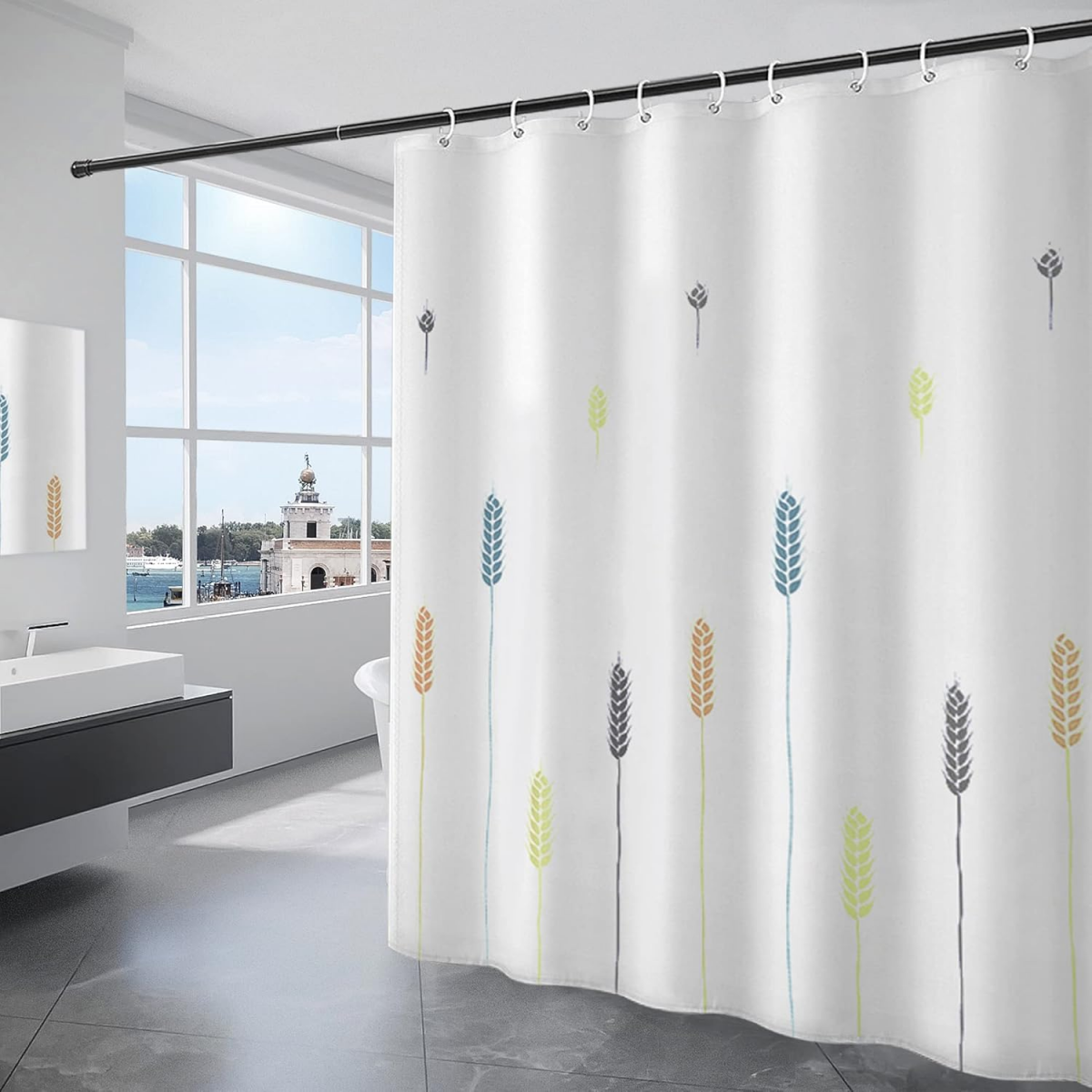 Cortina de ducha impermeable de poliéster, lavable a máquina, con 12 ganchos, 240 x 200 cm, blanca