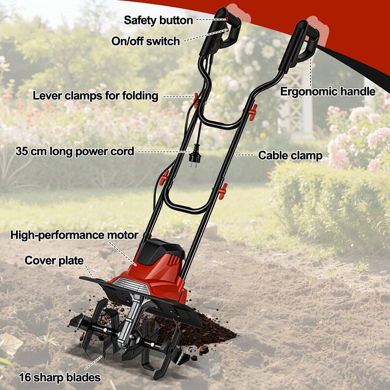 Fresatrice elettrica, coltivatore, fresatrice da giardino per giardinaggio e lavorazione del terreno, fresatrice elettrica 1050 W - 4