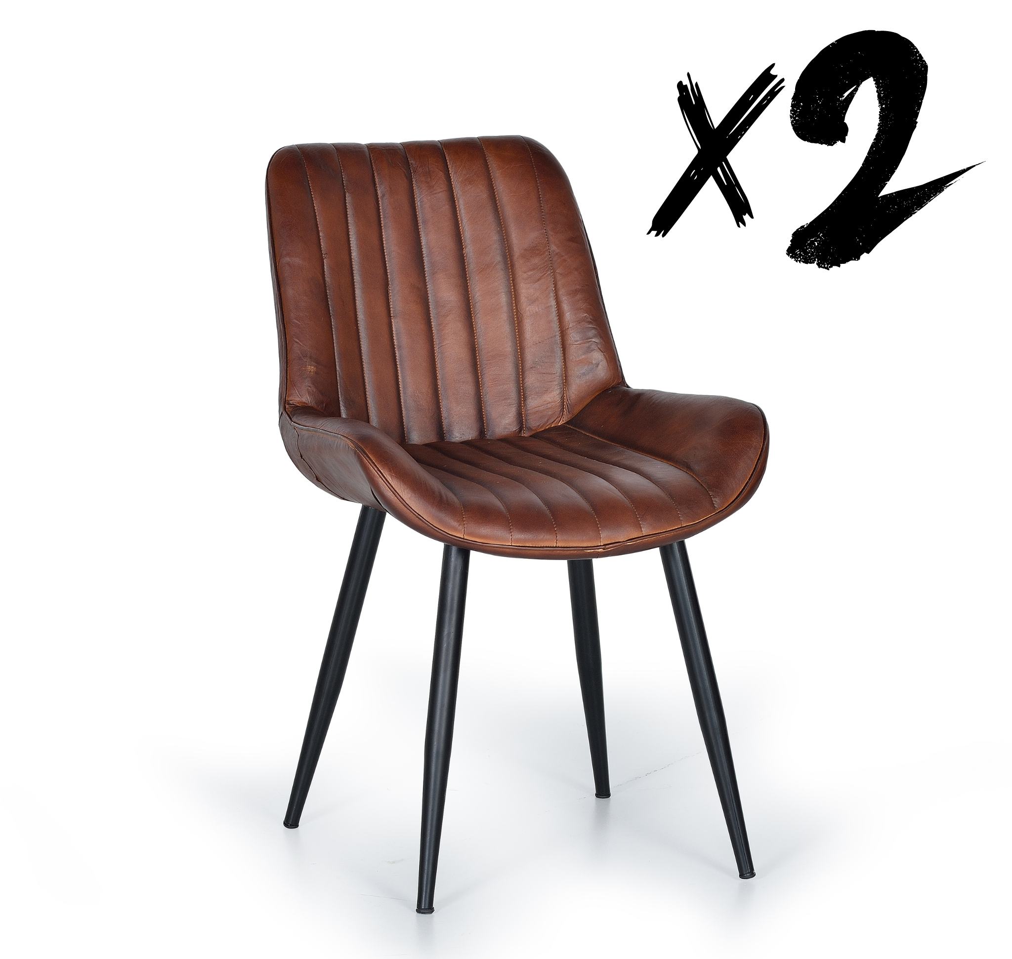 Brązowa set 2 skórzana leżanka z metalowymi nogami