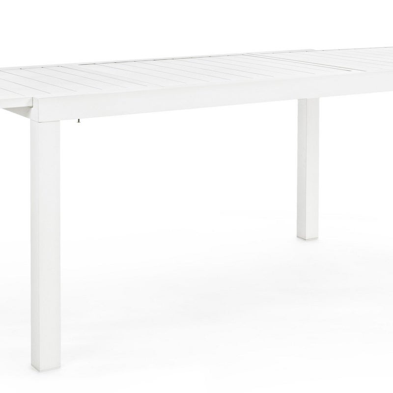 Rozkładany stół aluminiowy z listwami "Hilde" 140-210X77, biały, do wewnątrz i na zewnątrz