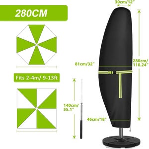 Copri Ombrellone Da Giardino LATERN Housses Imperméables Pour Étendoir à Linge Rotatif | 2 Pièces 165x16x16cm Noir Et Vert Imperméable UV