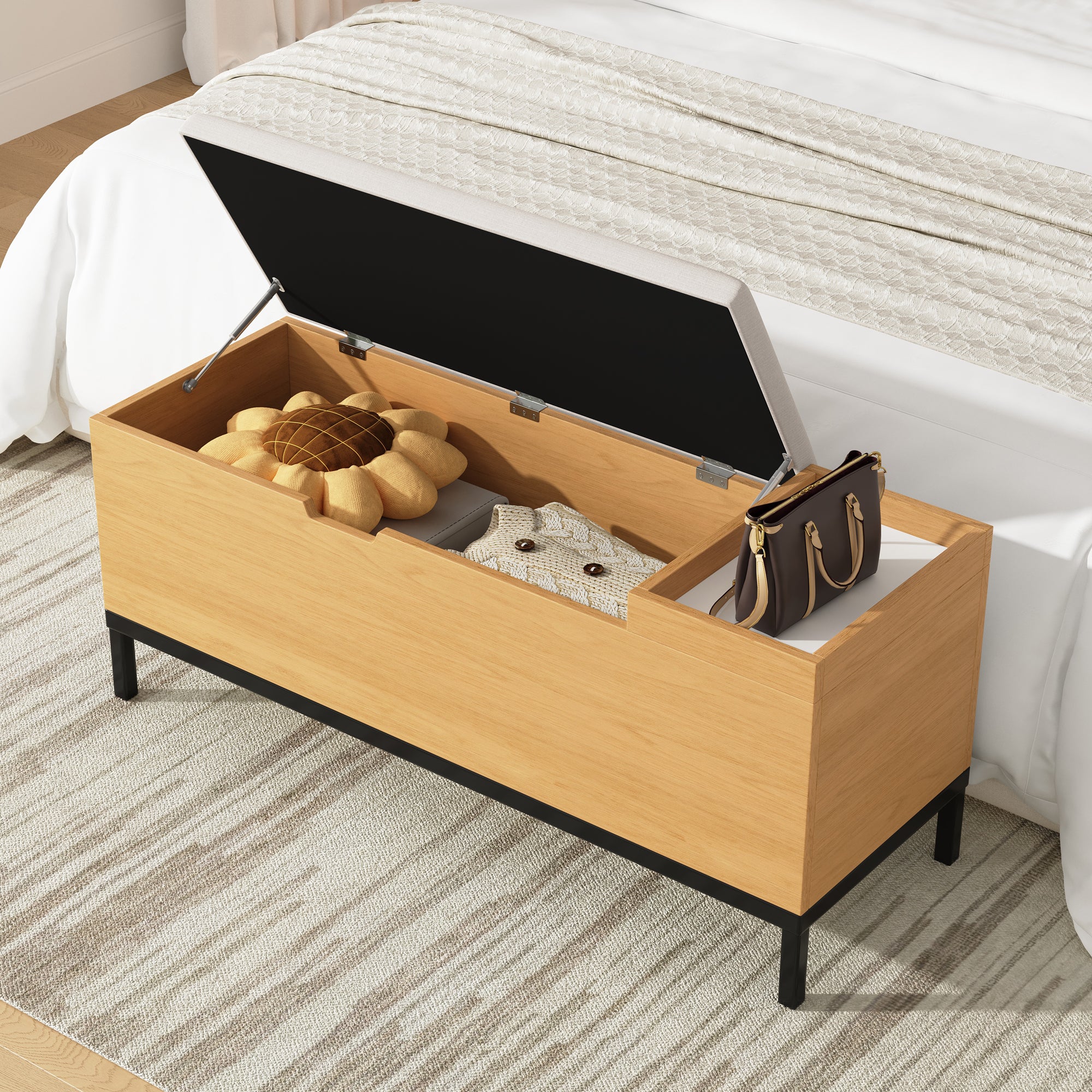 Banc à chaussures avec espace de rangement et coussin - 115 x 49.5 x 40 cm - MDF - Naturel - 6