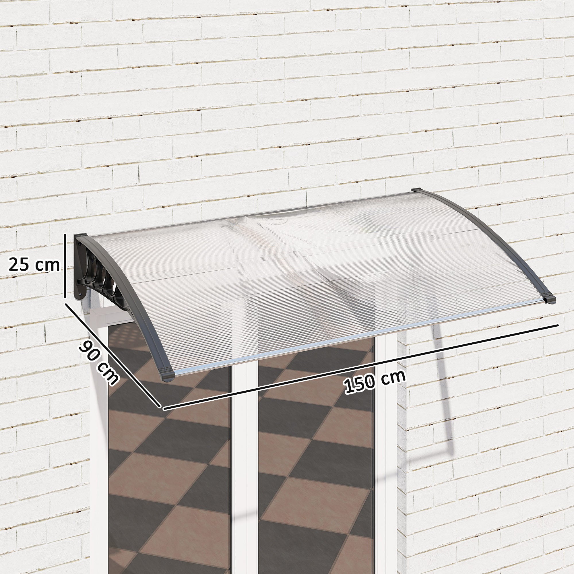 Marquise para Porta e Janela Outsunny Transparente e Preto Policarbonato, Alumínio e PP 150x90x25cm - 3