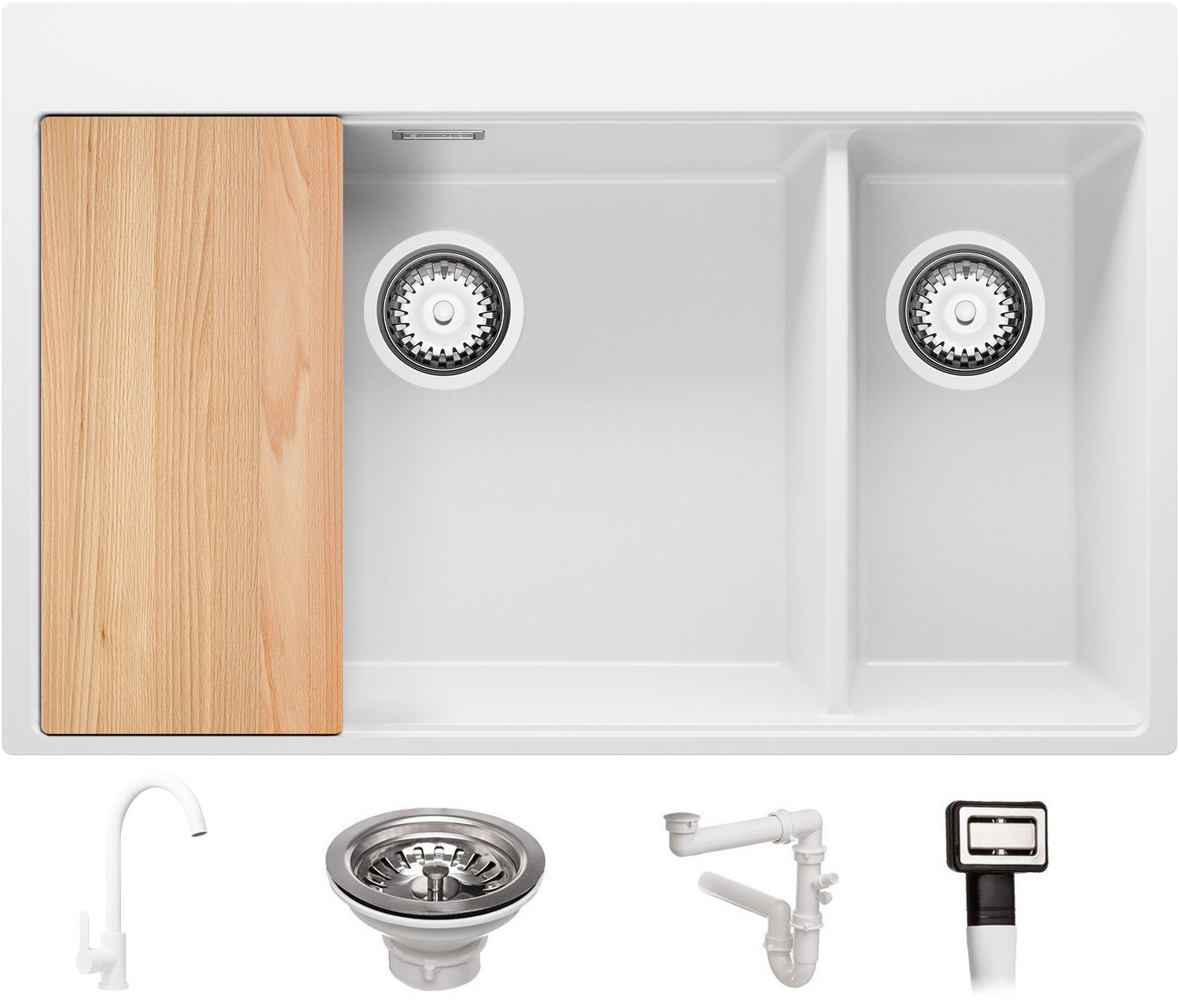 PRIMAGRAN Fregadero Granito Negro Metallic 55x50cm, Fregadero Cocina 1 Seno Sifon Accesorios Fregadero Sobre Encimera Al Mueble 40cm 92593453