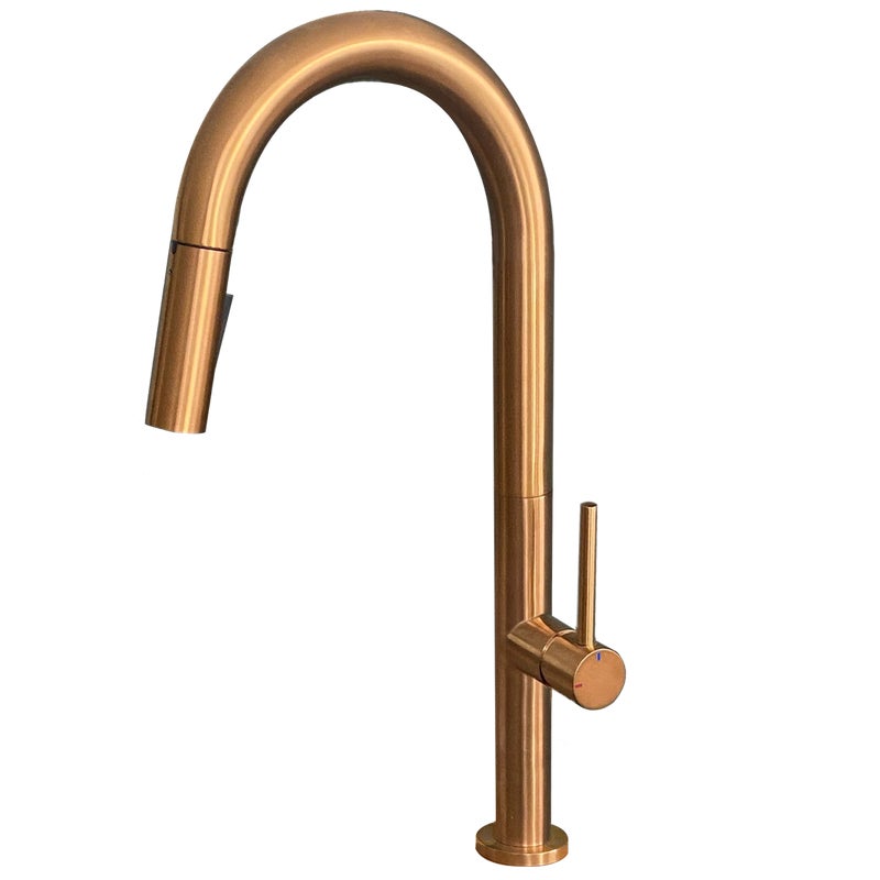 Bateria zlewozmywakowa Portofino z wyciąganą słuchawką prysznicową szczotkowanej miedzi