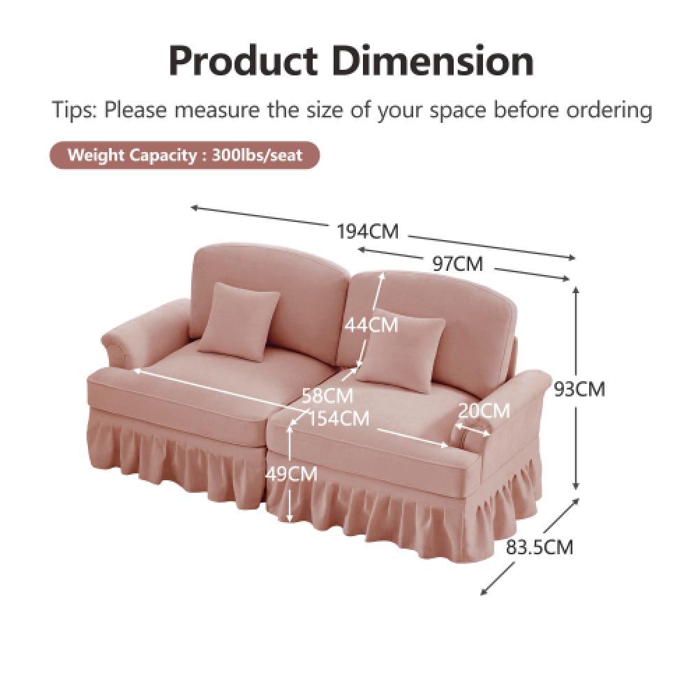 Divano 2 posti elegante stile medioevale-moderno, copertura a volant removibile, tessuto in ciniglia confortevole, moduli versatili per soggiorno - 3